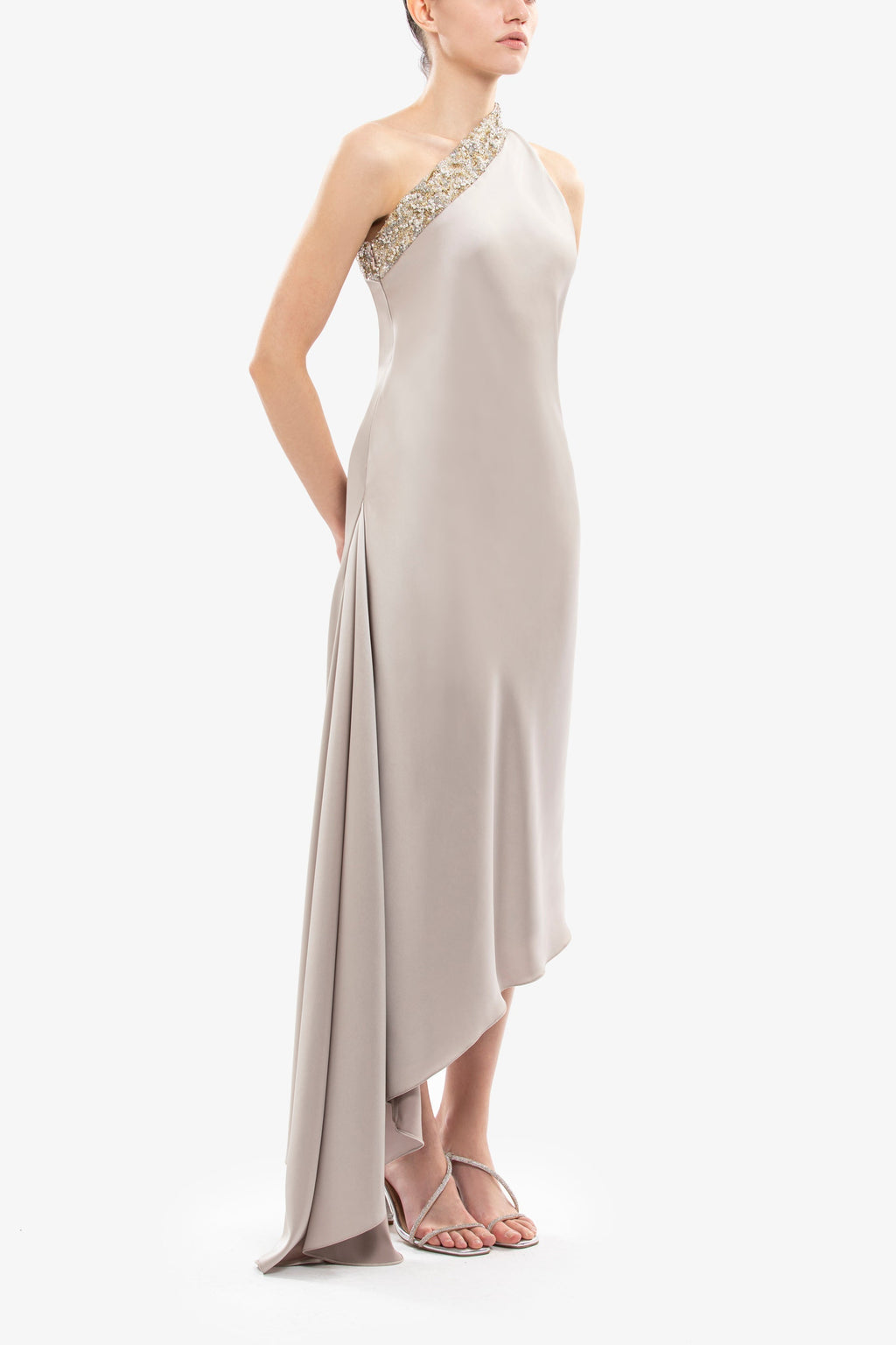 Asymmetrical One-Shoulder Embellished Dress