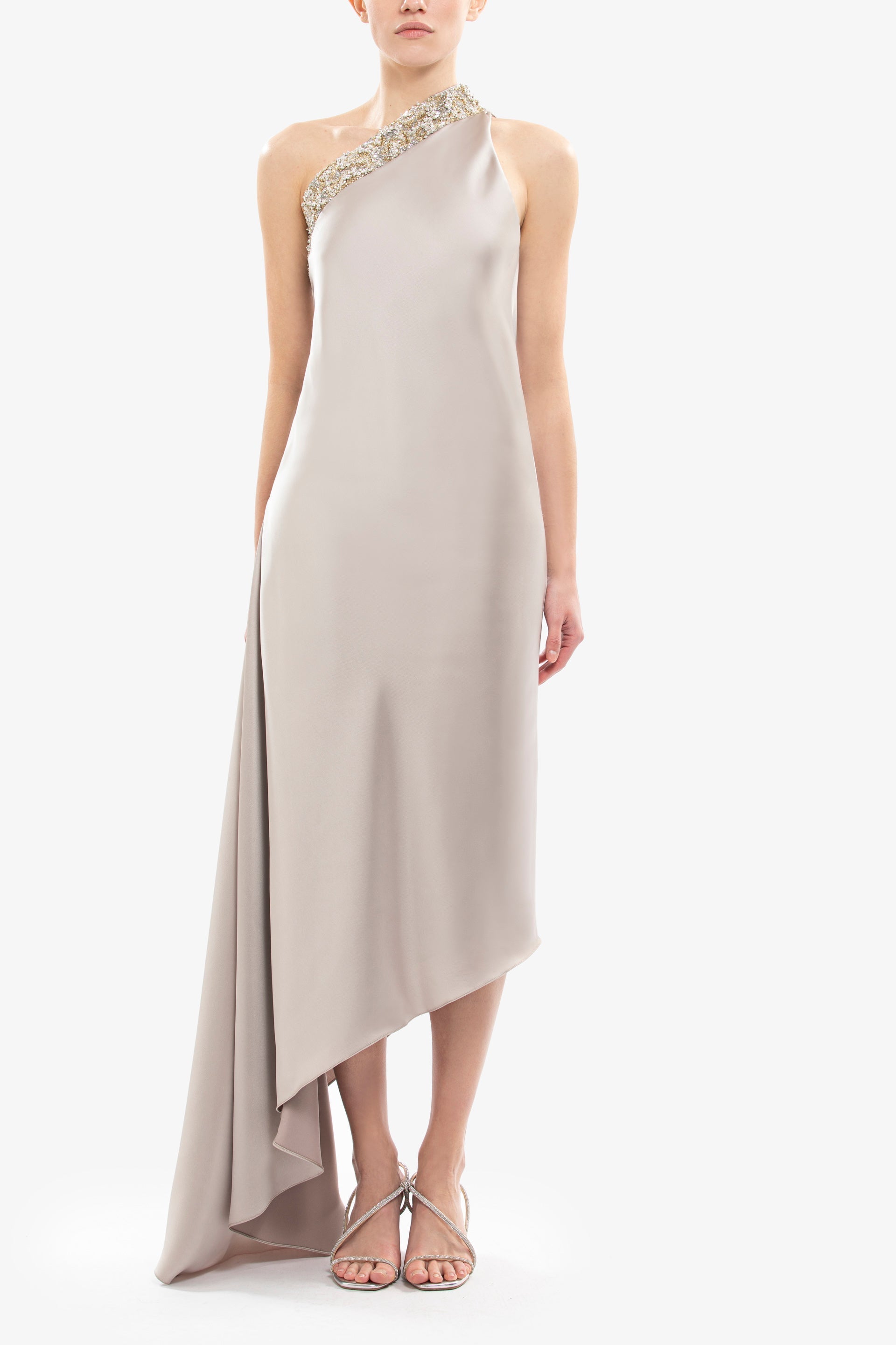 Asymmetrical One-Shoulder Embellished Dress