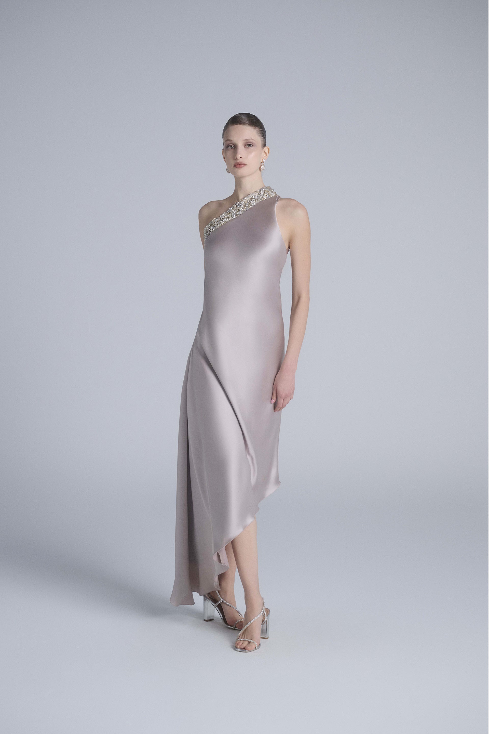Asymmetrical One-Shoulder Embellished Dress