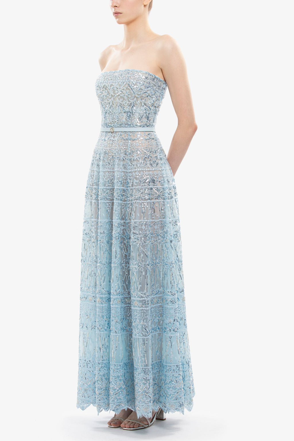 Strapless Beaded Tulle Dress