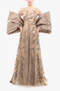 Embroidered Long Dress with Bow Cape