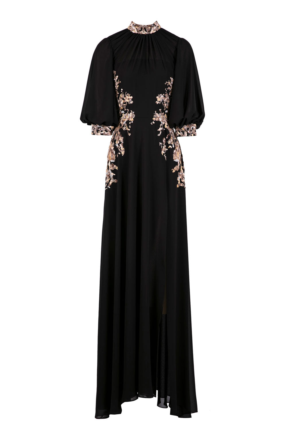 LONG CREPE GEORGETTE BEADED DRESS