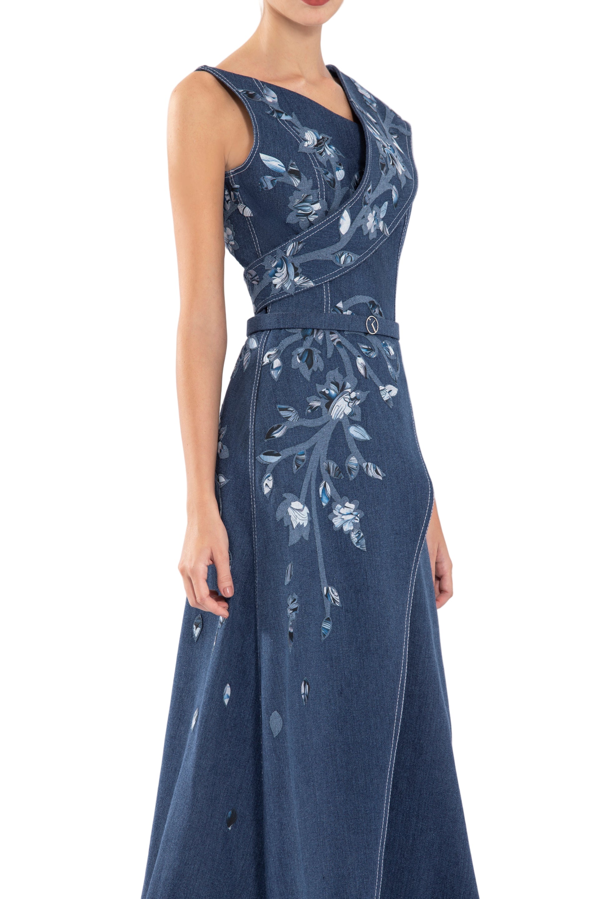 DENIM DRESS WITH PRINTED EMBROIDERY