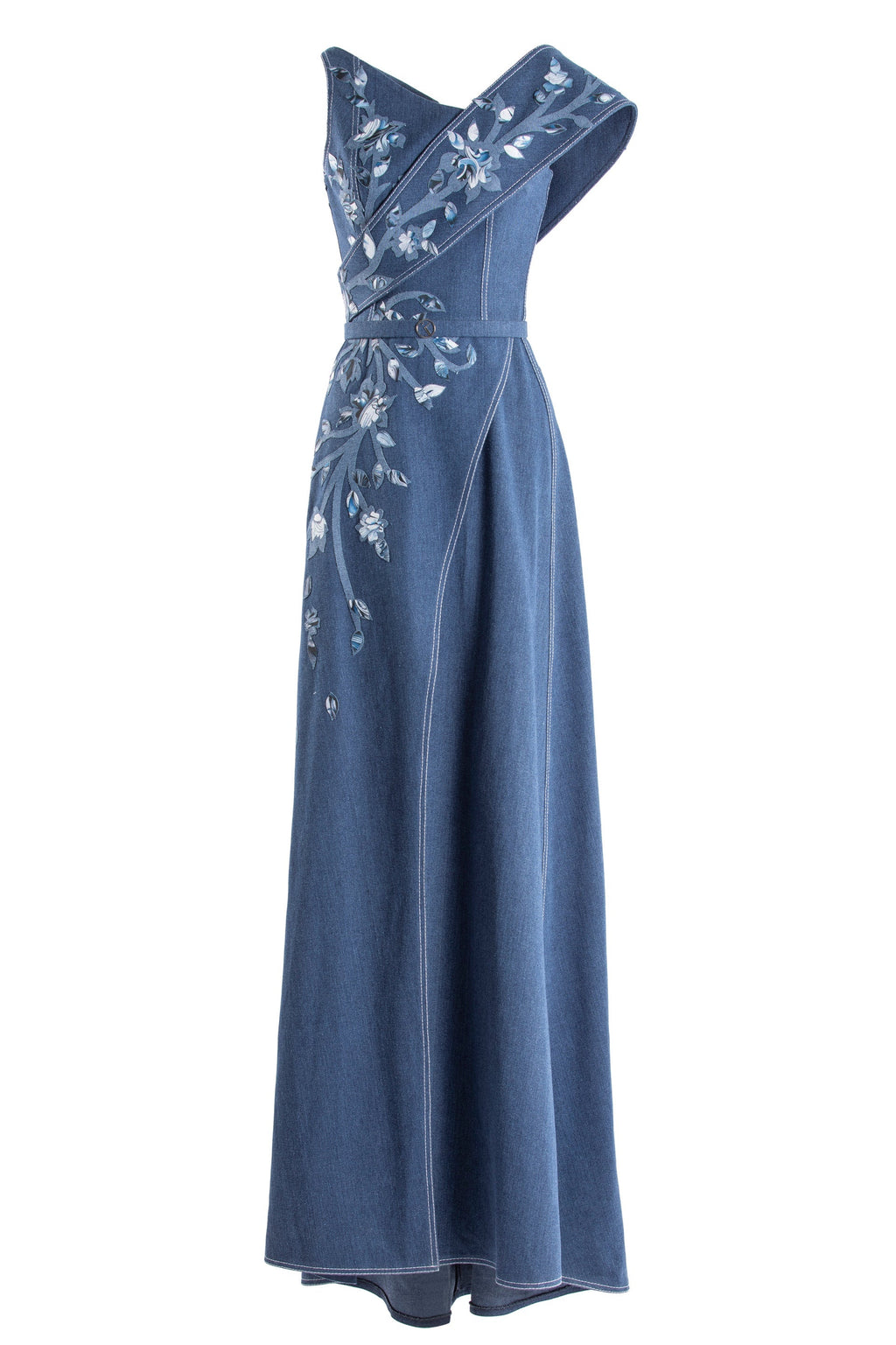 DENIM DRESS WITH PRINTED EMBROIDERY