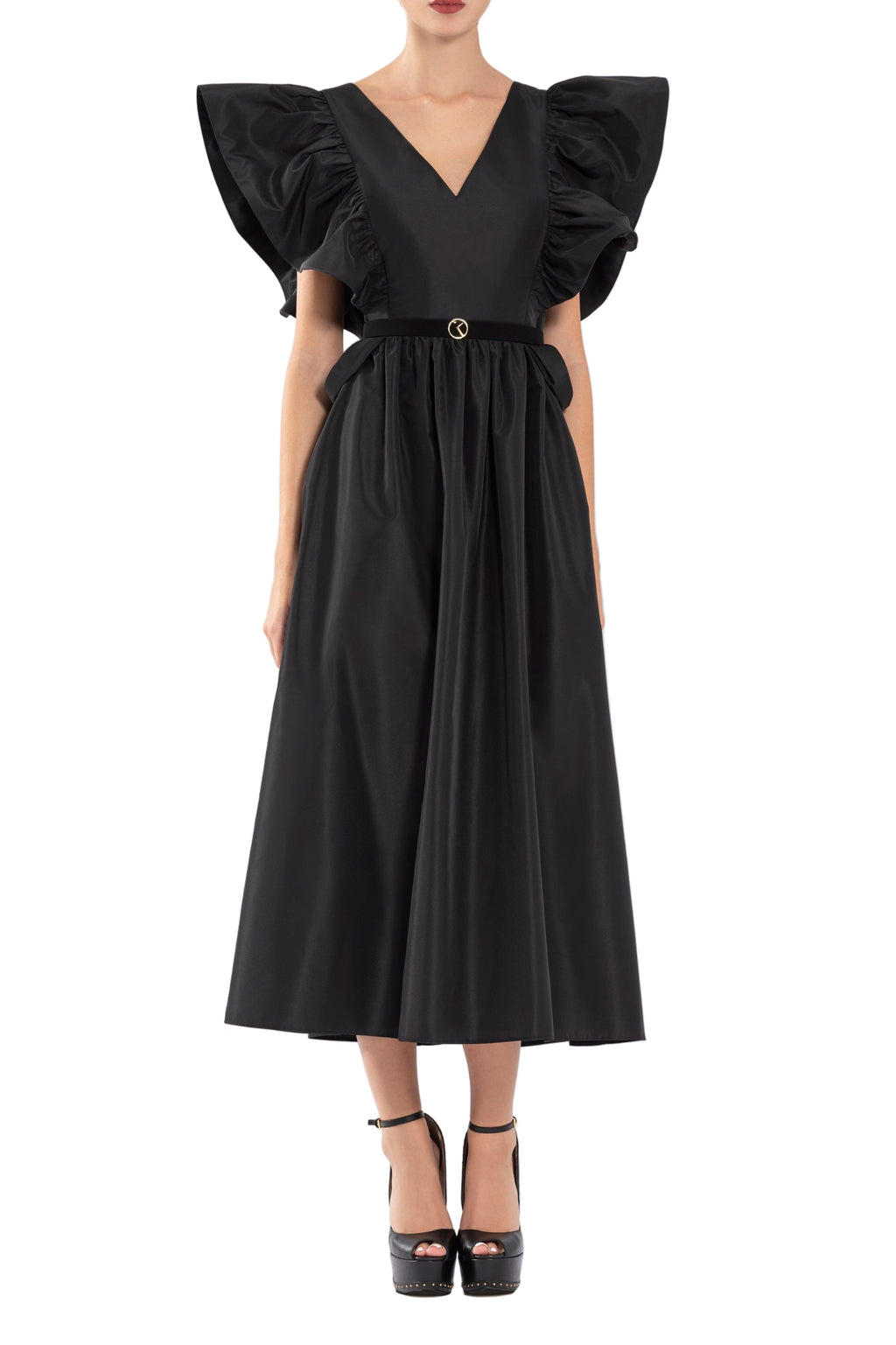 TAFFETA DRESS WITH GATHERED SLEEVES