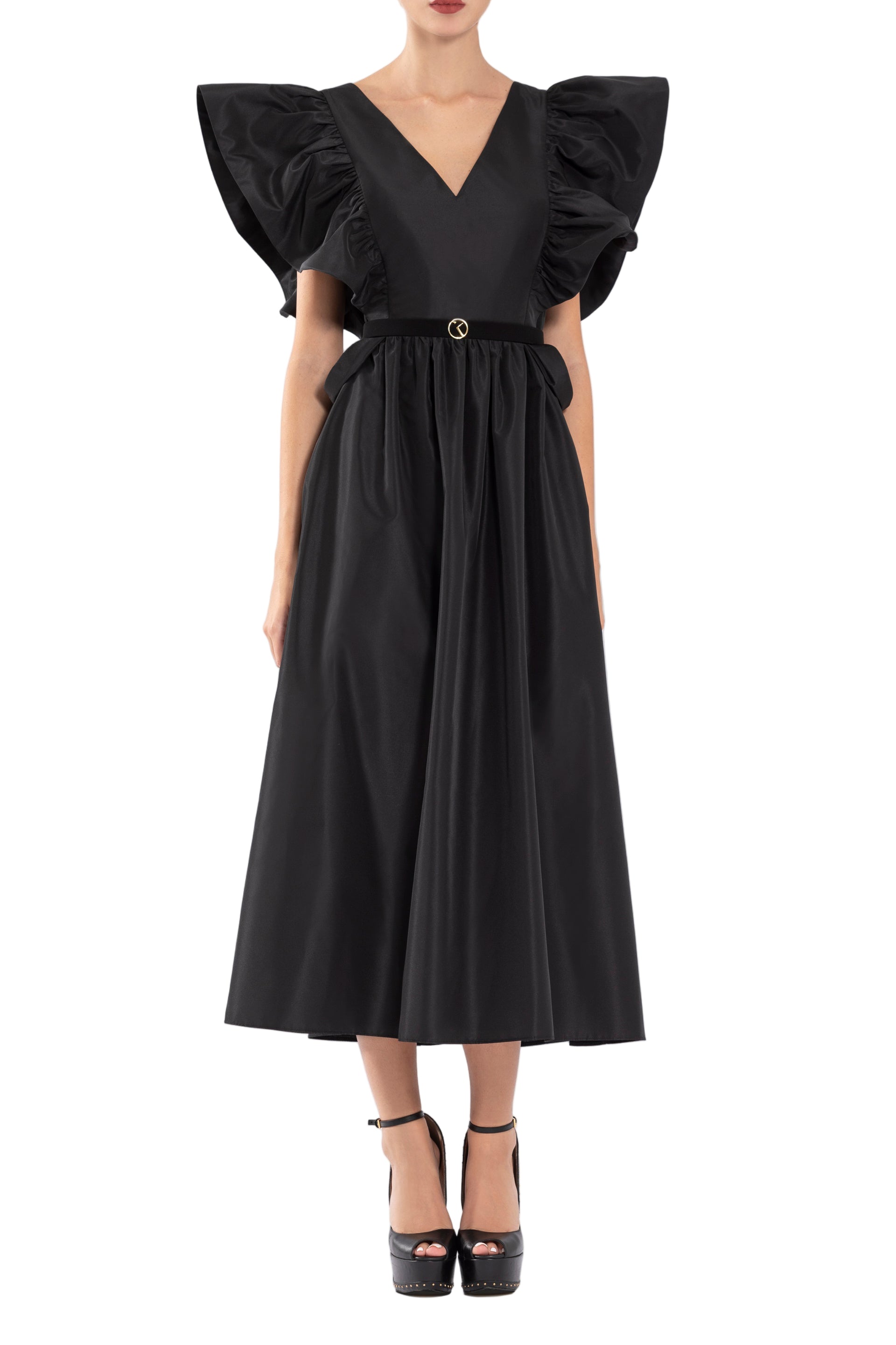 TAFFETA DRESS WITH GATHERED SLEEVES