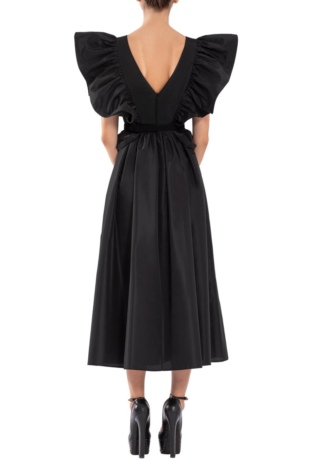 TAFFETA DRESS WITH GATHERED SLEEVES