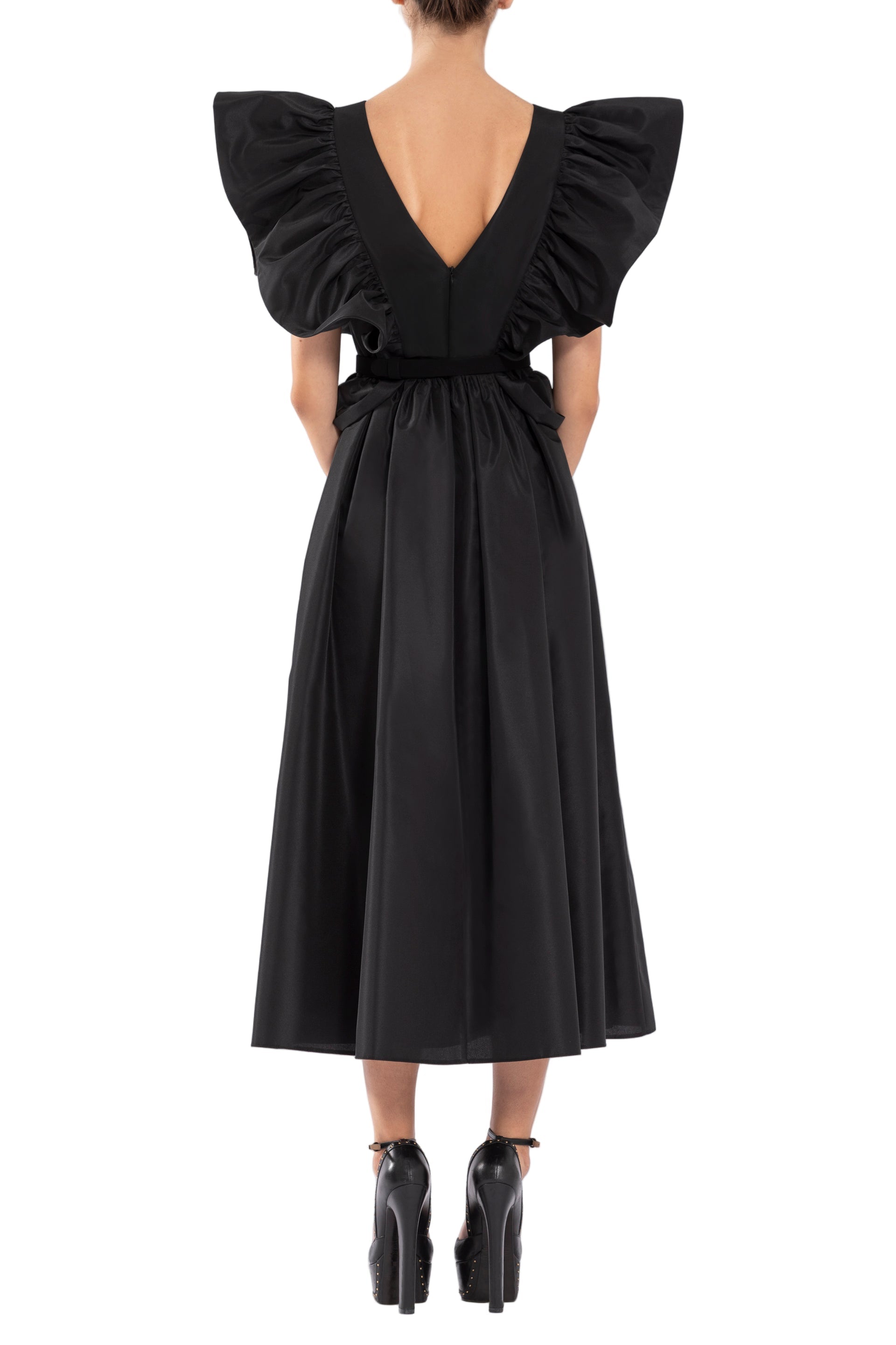 TAFFETA DRESS WITH GATHERED SLEEVES