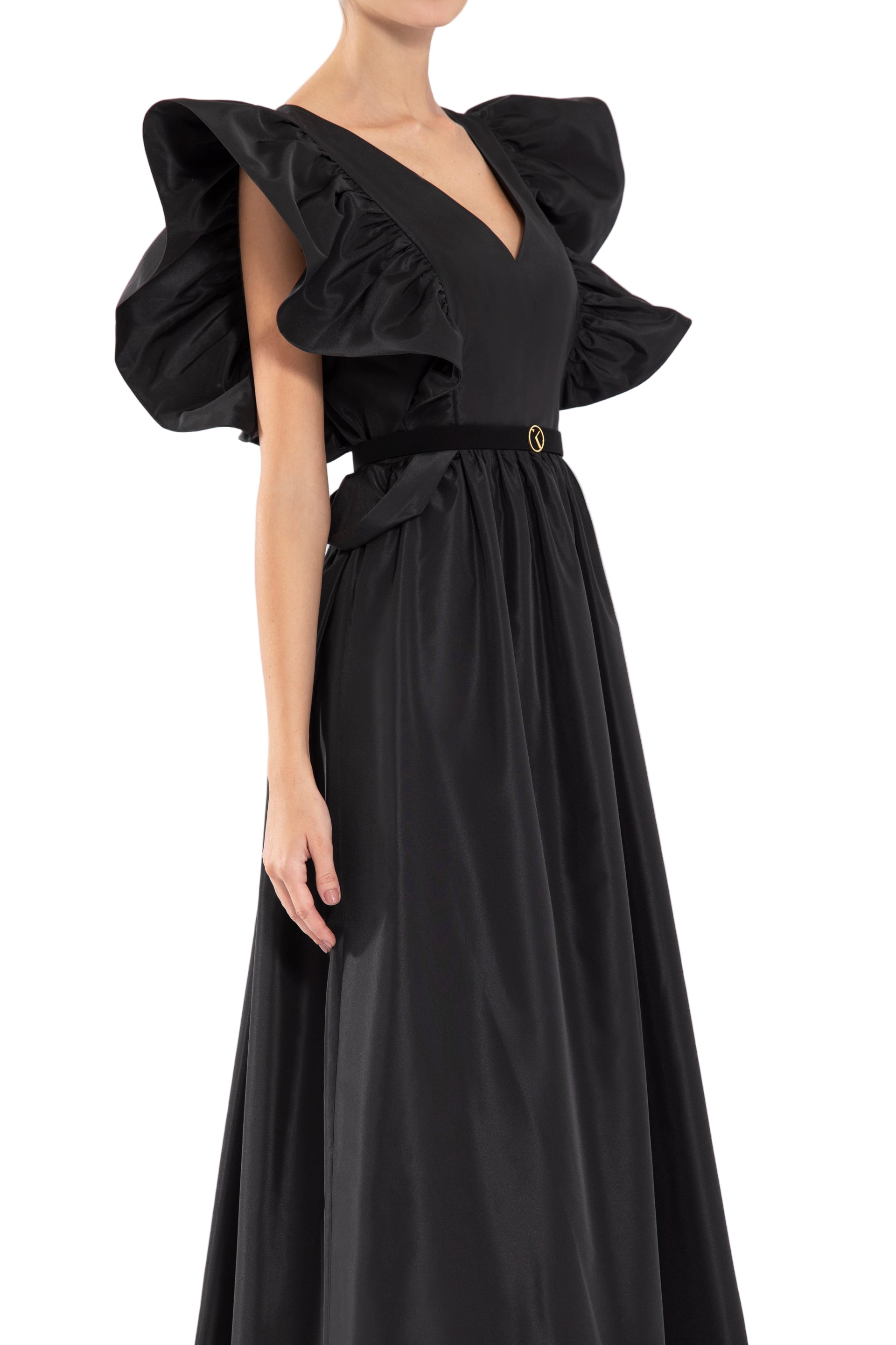 TAFFETA DRESS WITH GATHERED SLEEVES