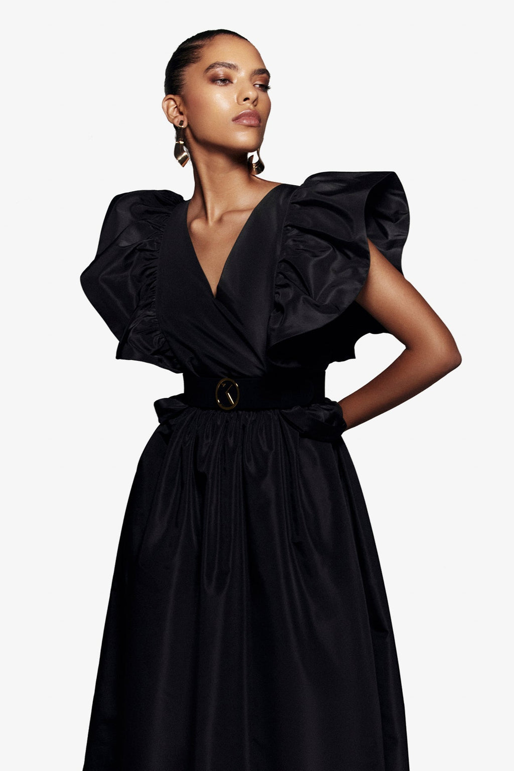 TAFFETA DRESS WITH GATHERED SLEEVES