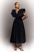 TAFFETA DRESS WITH GATHERED SLEEVES
