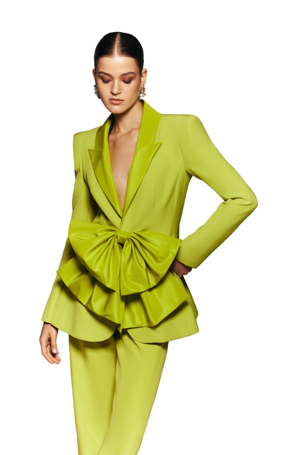 CREPE TAILORED JACKET WITH TAFFETA COLLAR AND BOW