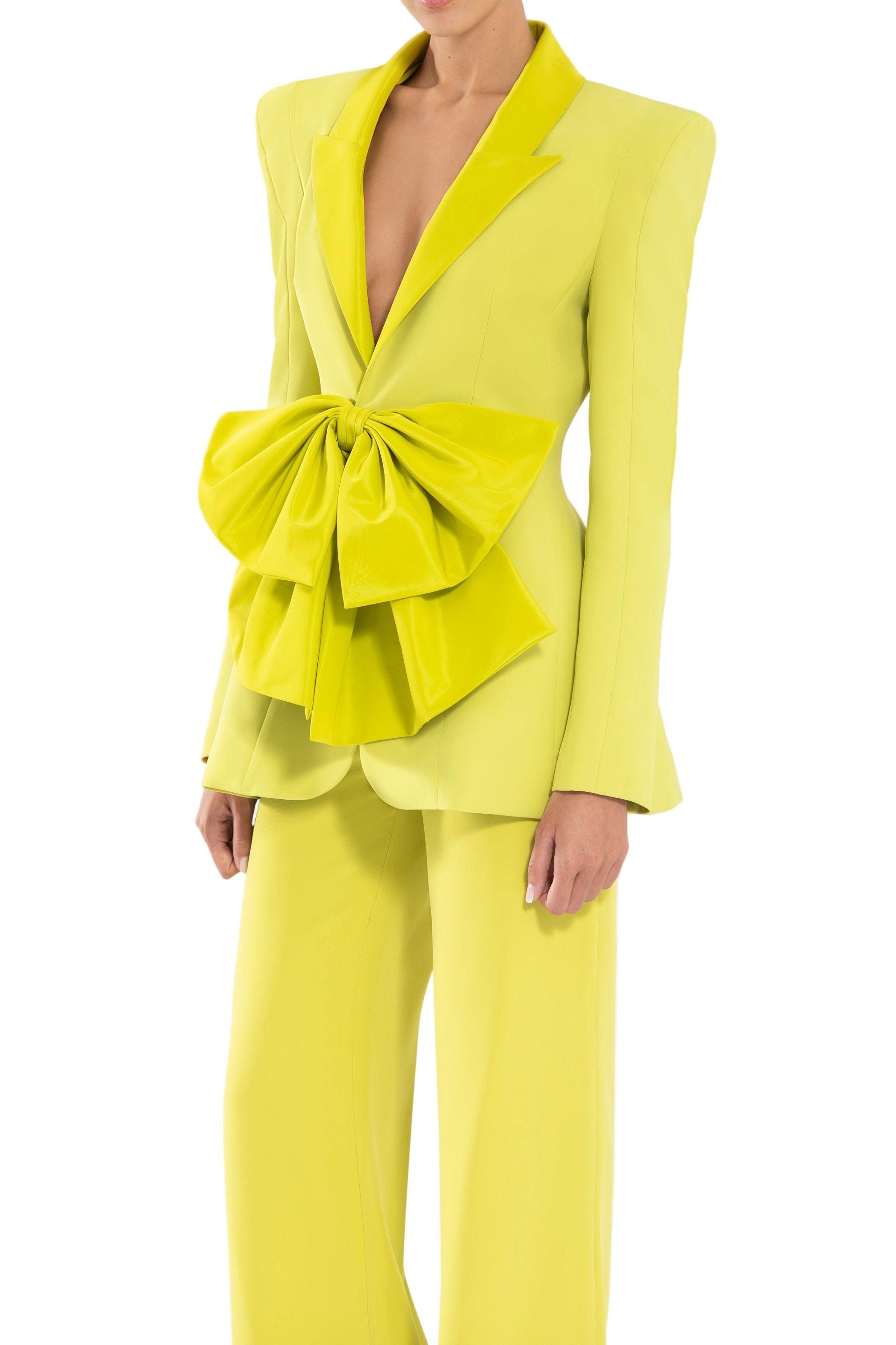 CREPE TAILORED JACKET WITH TAFFETA COLLAR AND BOW