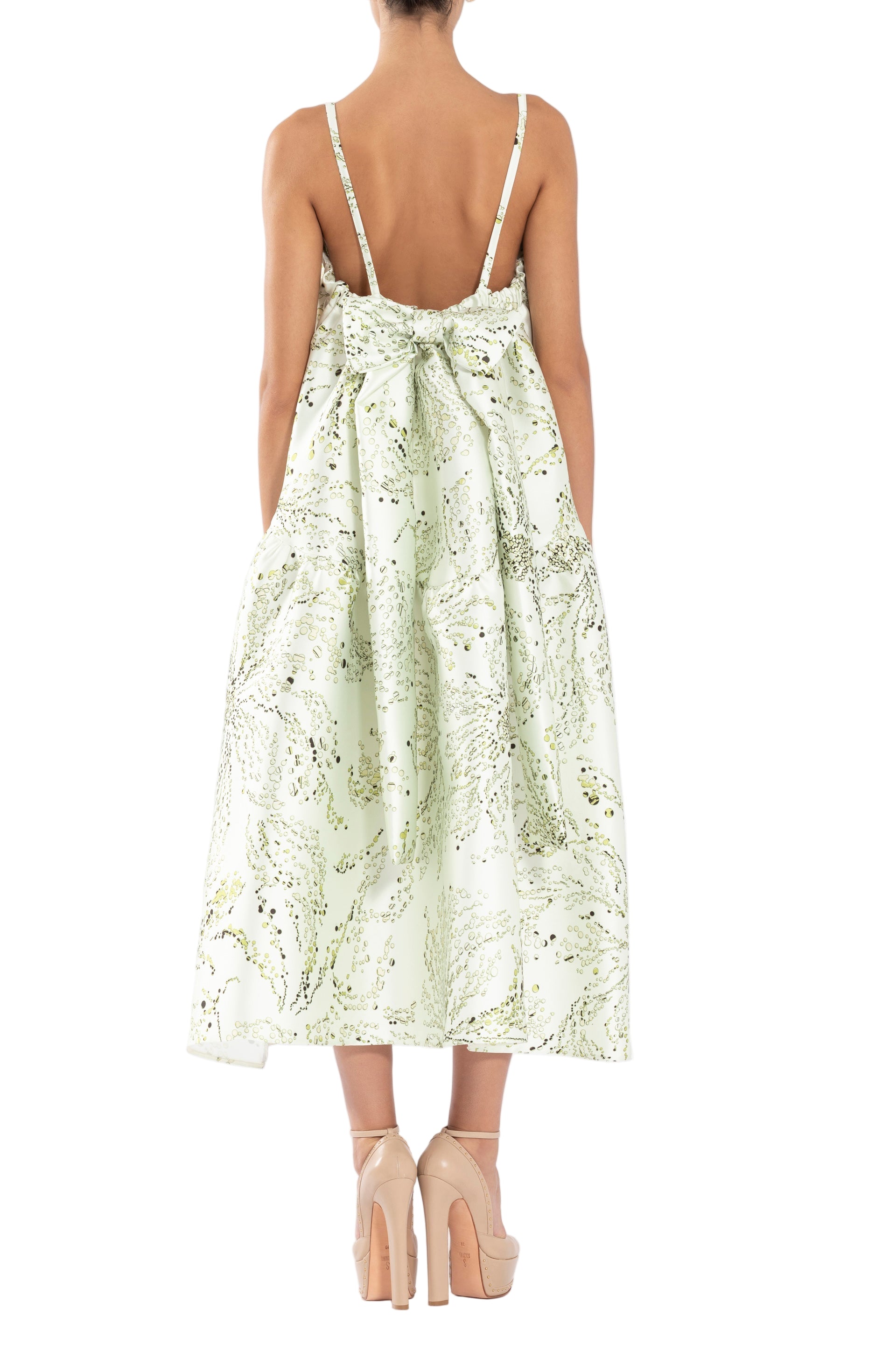 MIKADO A-LINE DRESS WITH DOTTED FLORAL PRINT