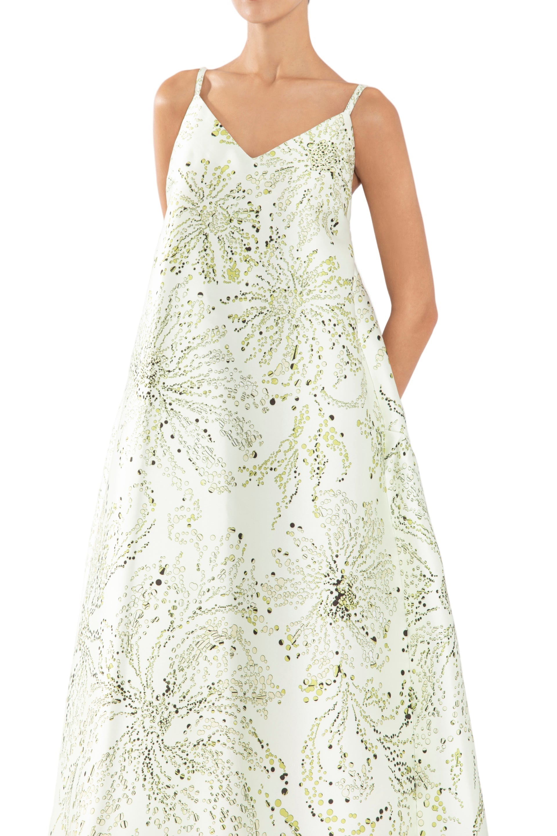 MIKADO A-LINE DRESS WITH DOTTED FLORAL PRINT