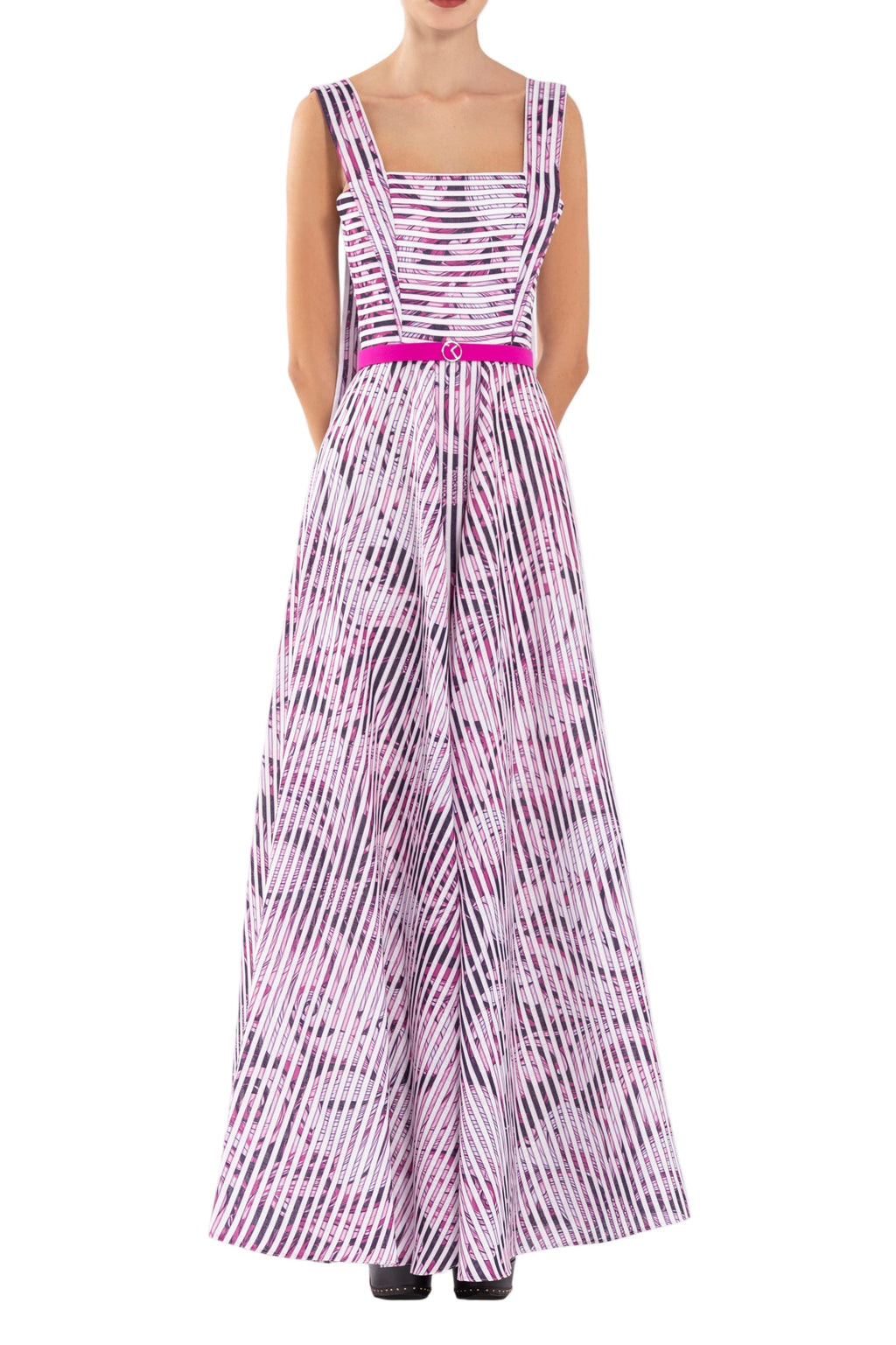 LINEN DRESS WITH STRIPED PRINT