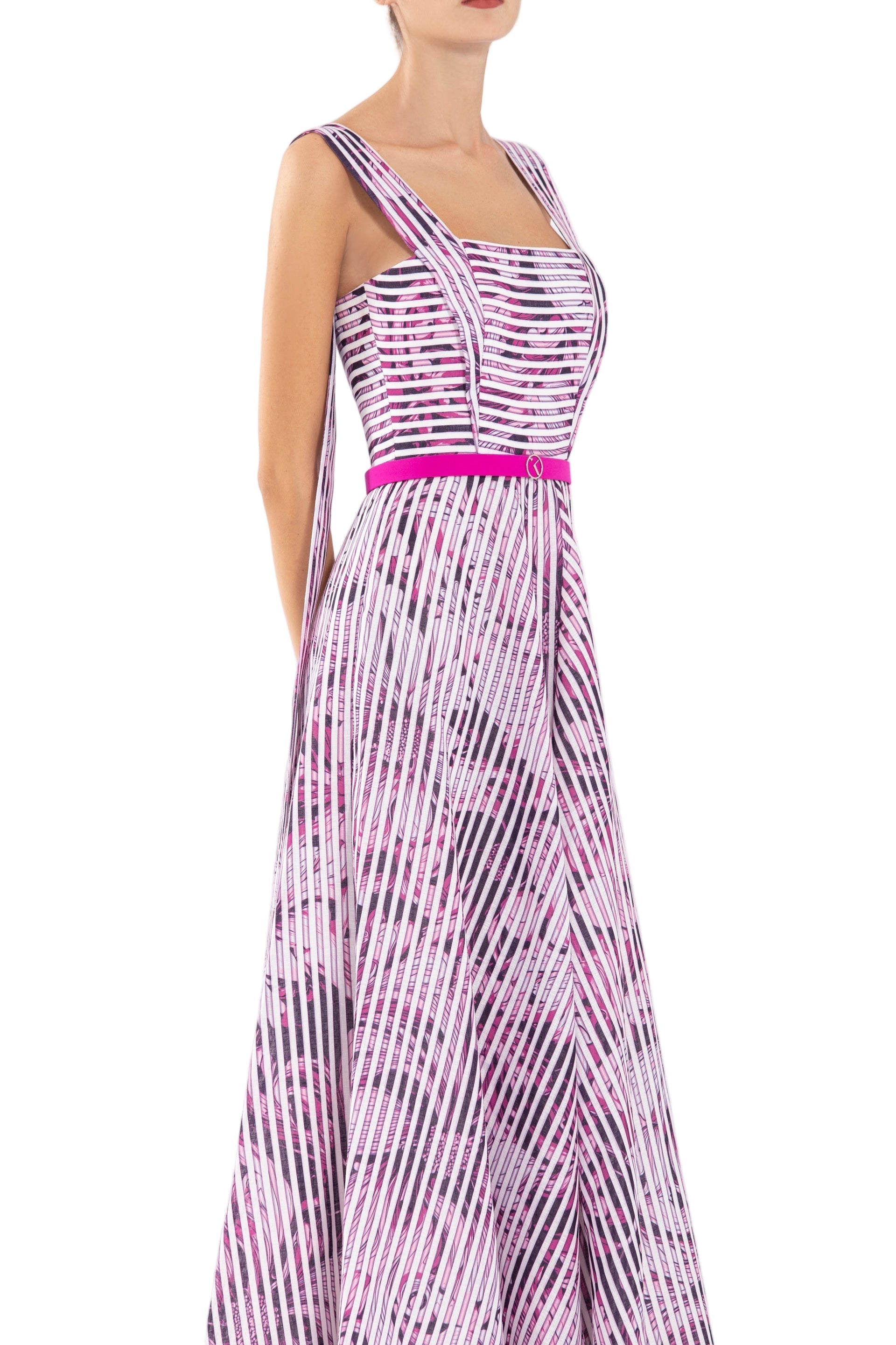 LINEN DRESS WITH STRIPED PRINT