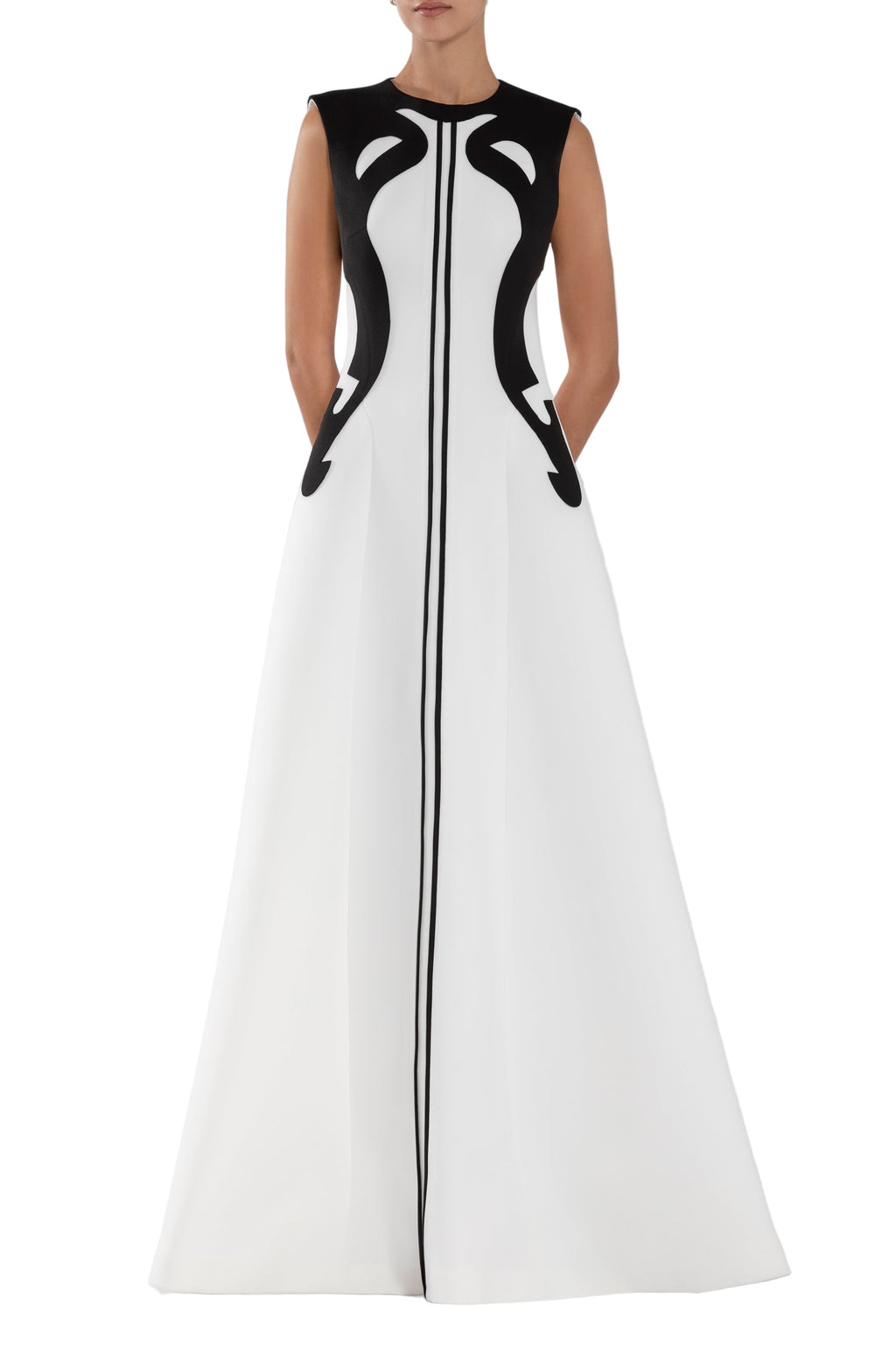 NEOPRENE DRESS WITH ABSTRACT CONTRAST CUTS