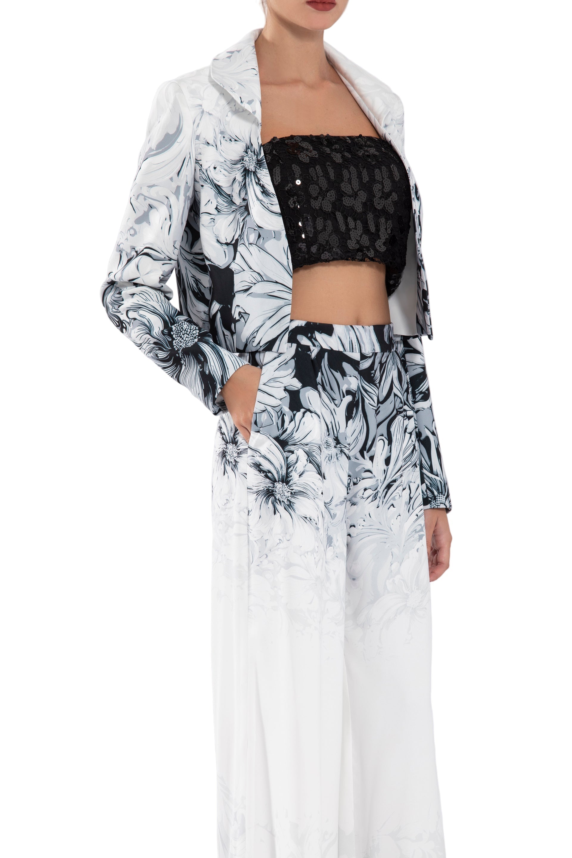 CREPE PRINTED CROPPED JACKET