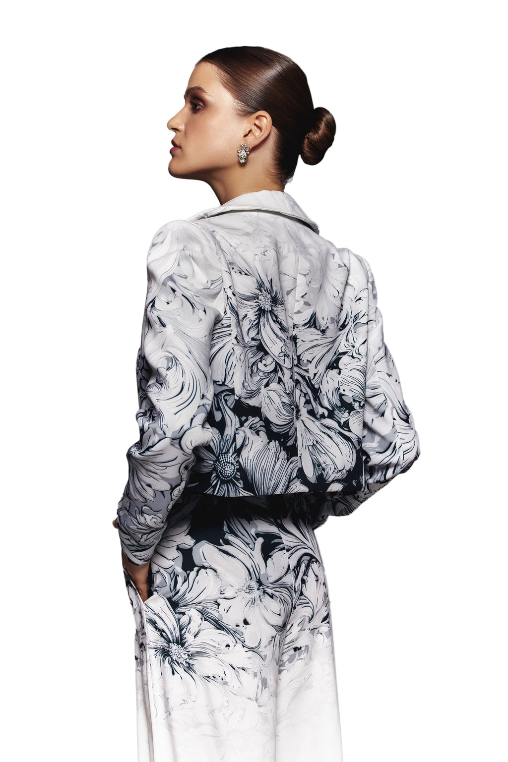 CREPE PRINTED CROPPED JACKET