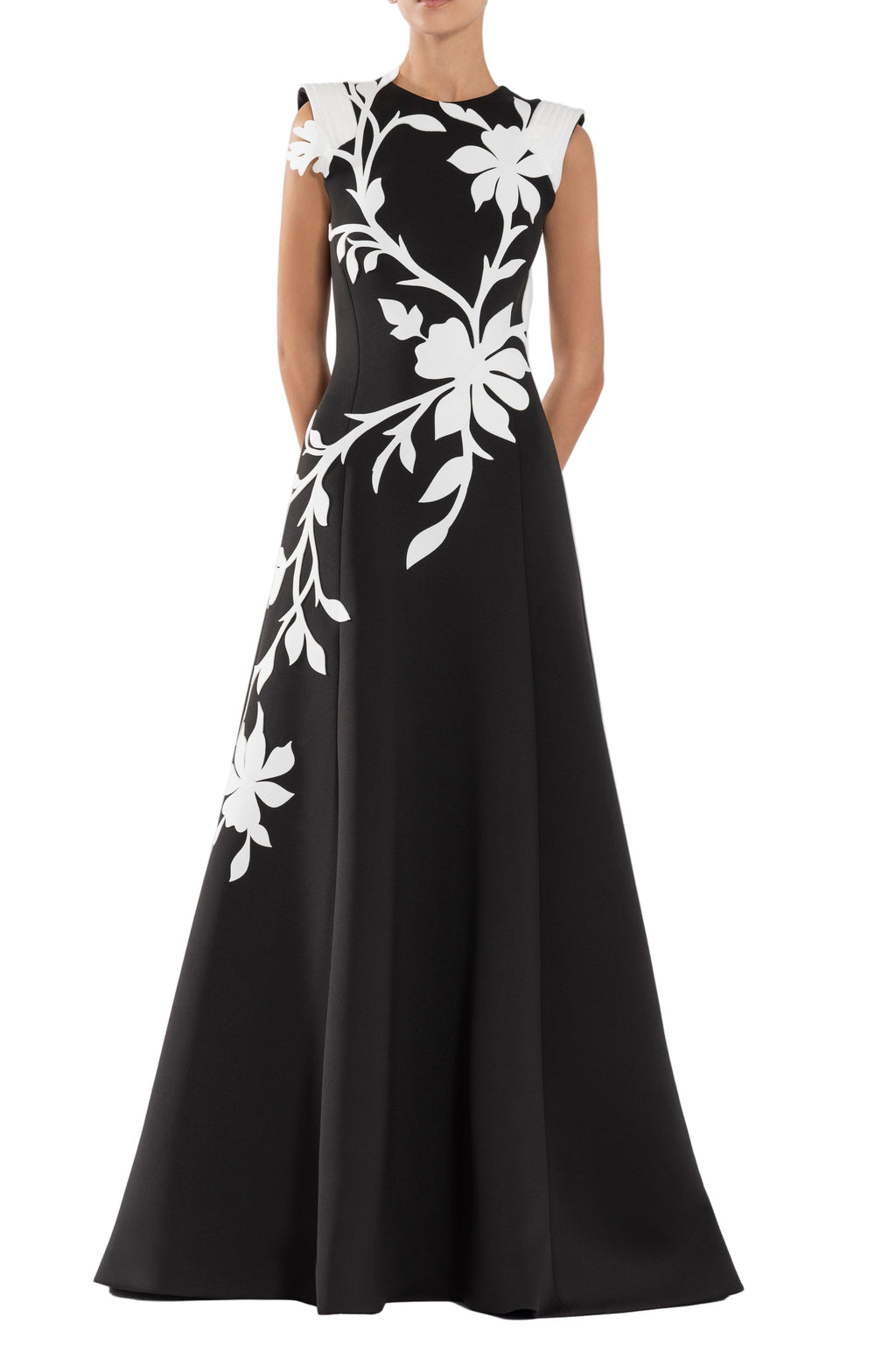 NEOPRENE DRESS WITH FLORAL  EMBROIDERY