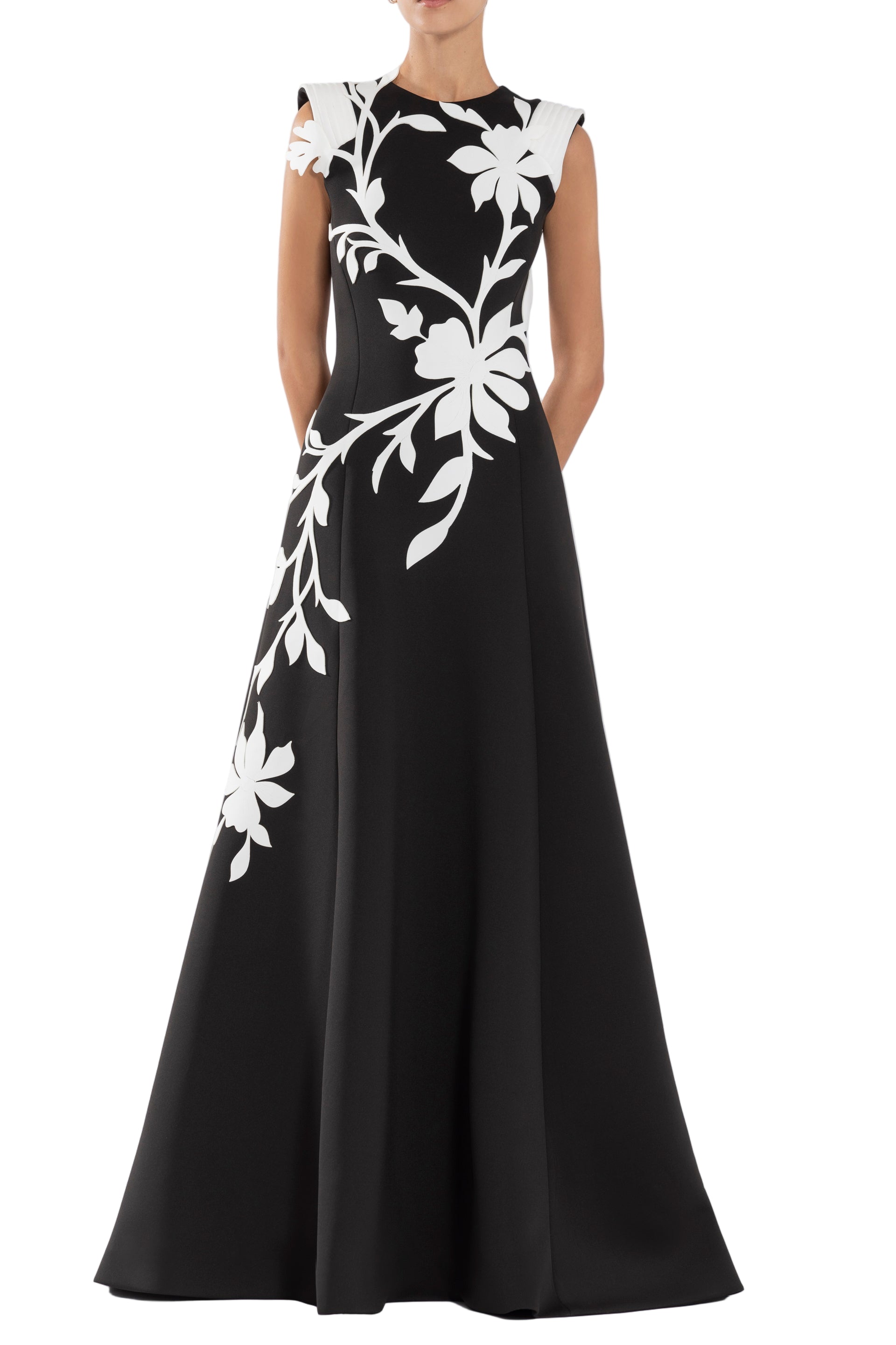 NEOPRENE DRESS WITH FLORAL  EMBROIDERY