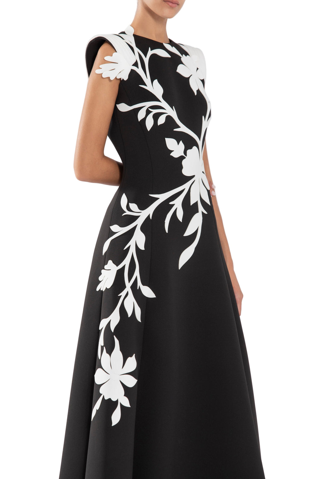 NEOPRENE DRESS WITH FLORAL  EMBROIDERY