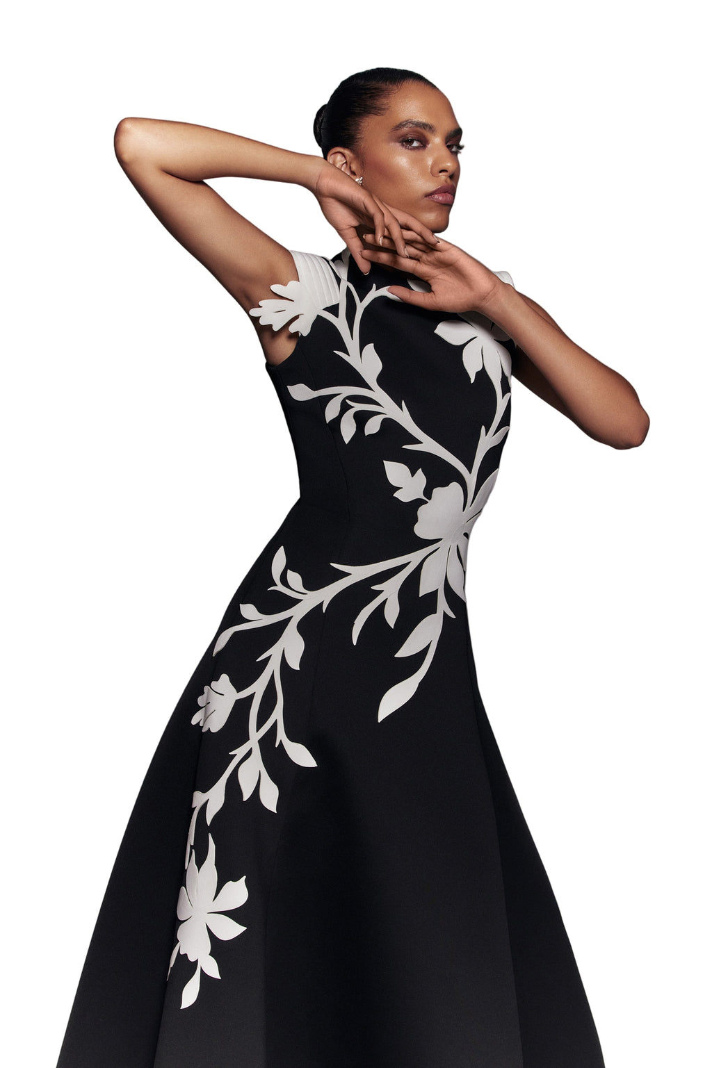 NEOPRENE DRESS WITH FLORAL  EMBROIDERY