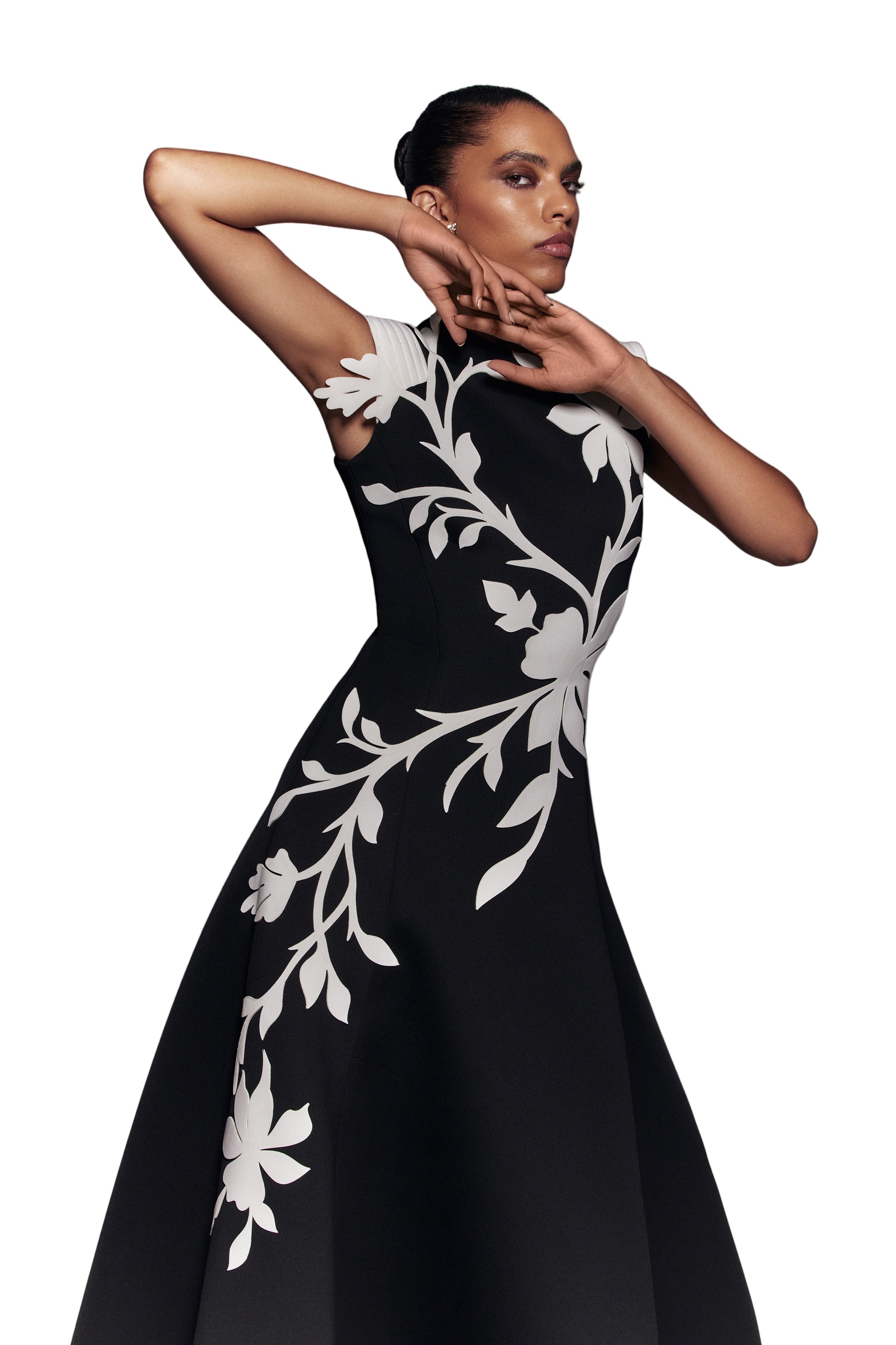 NEOPRENE DRESS WITH FLORAL  EMBROIDERY