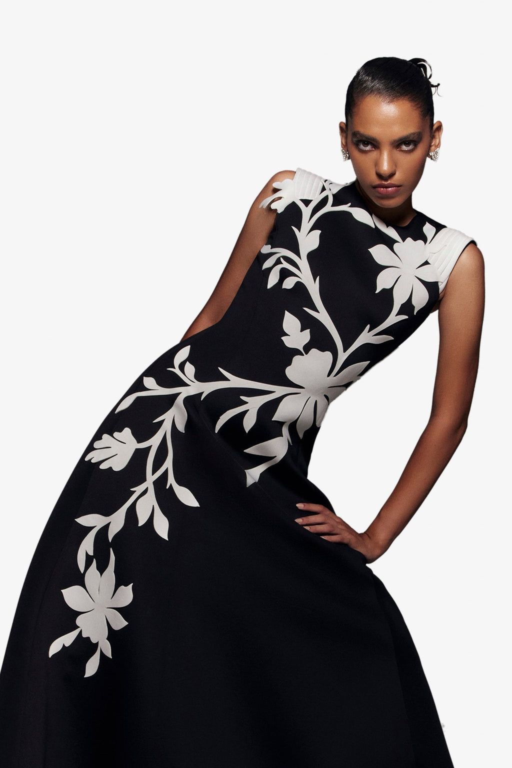 NEOPRENE DRESS WITH FLORAL  EMBROIDERY