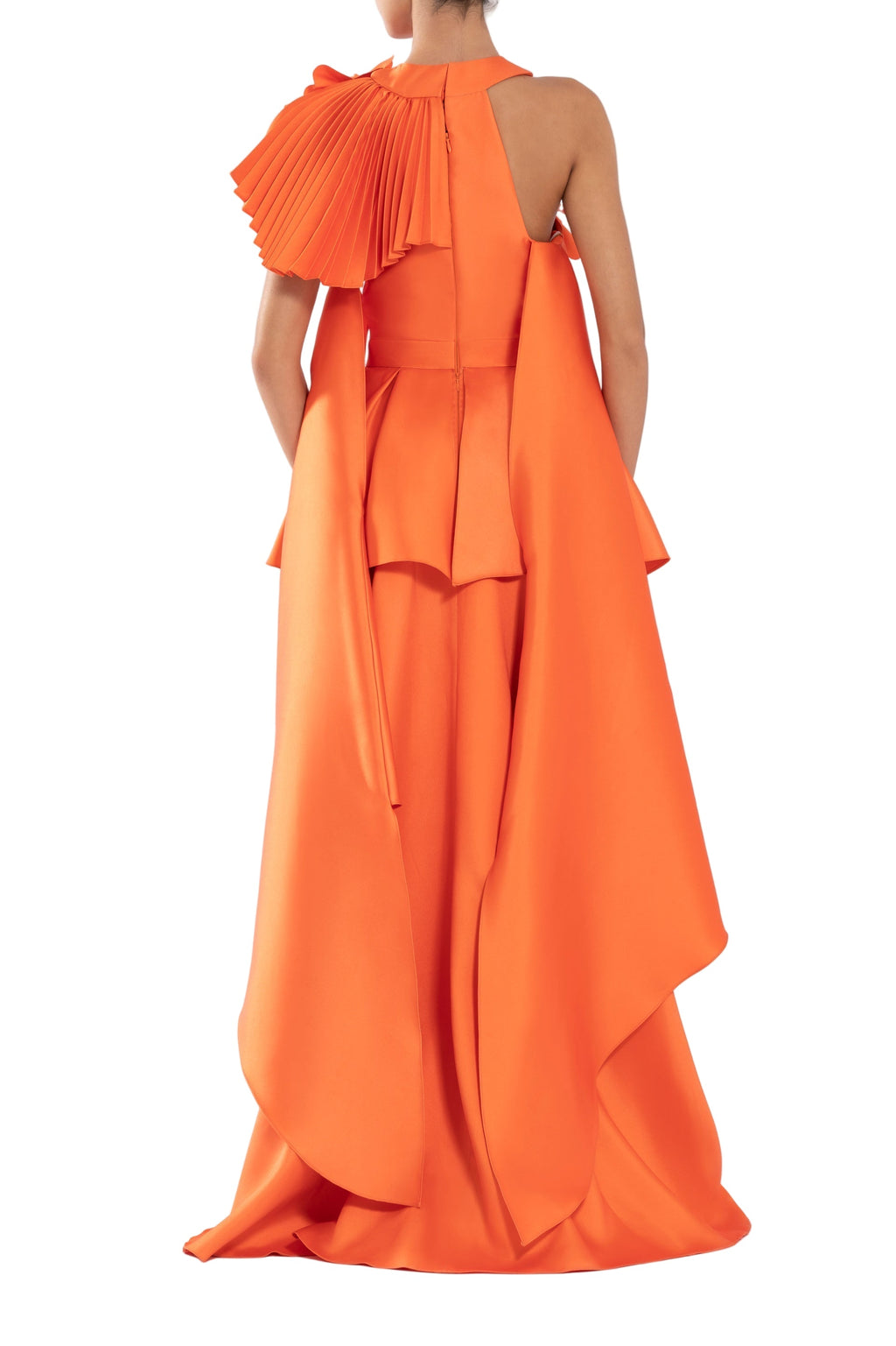 MIKADO JUMPSUIT WITH ASYMMETRICAL CUTS AND MATCHING EMBROIDERY