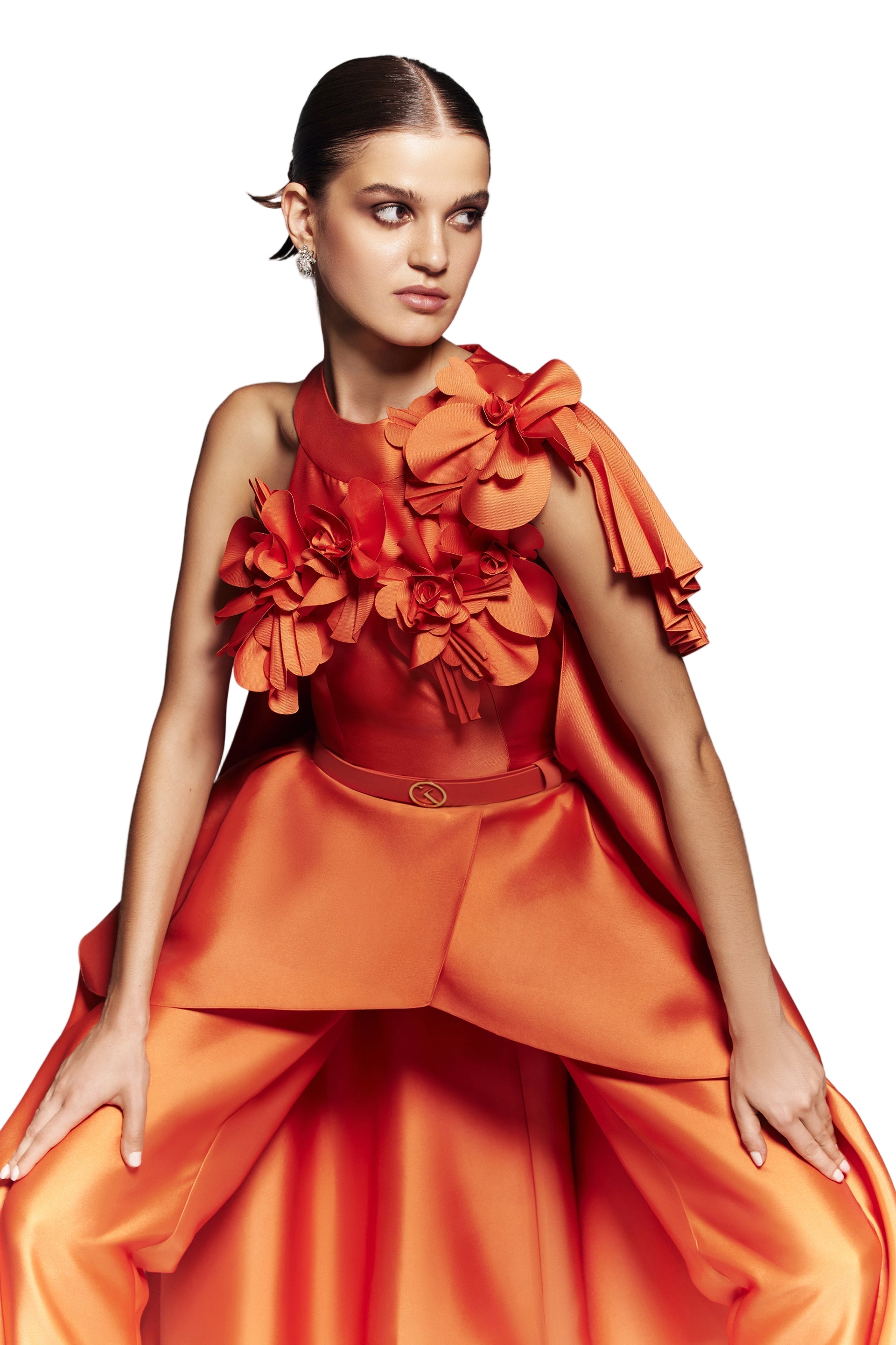 MIKADO JUMPSUIT WITH ASYMMETRICAL CUTS AND MATCHING EMBROIDERY
