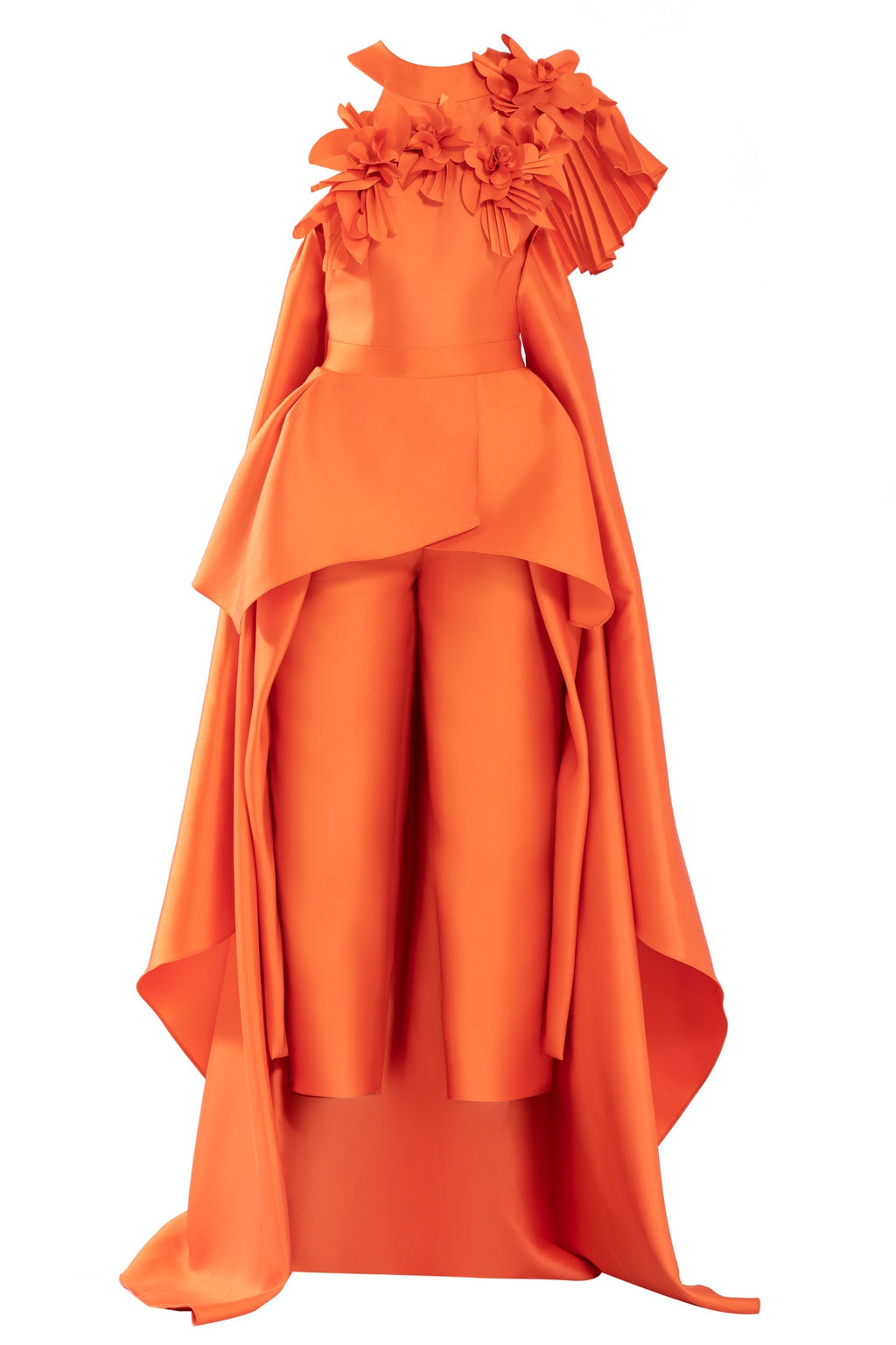 MIKADO JUMPSUIT WITH ASYMMETRICAL CUTS AND MATCHING EMBROIDERY
