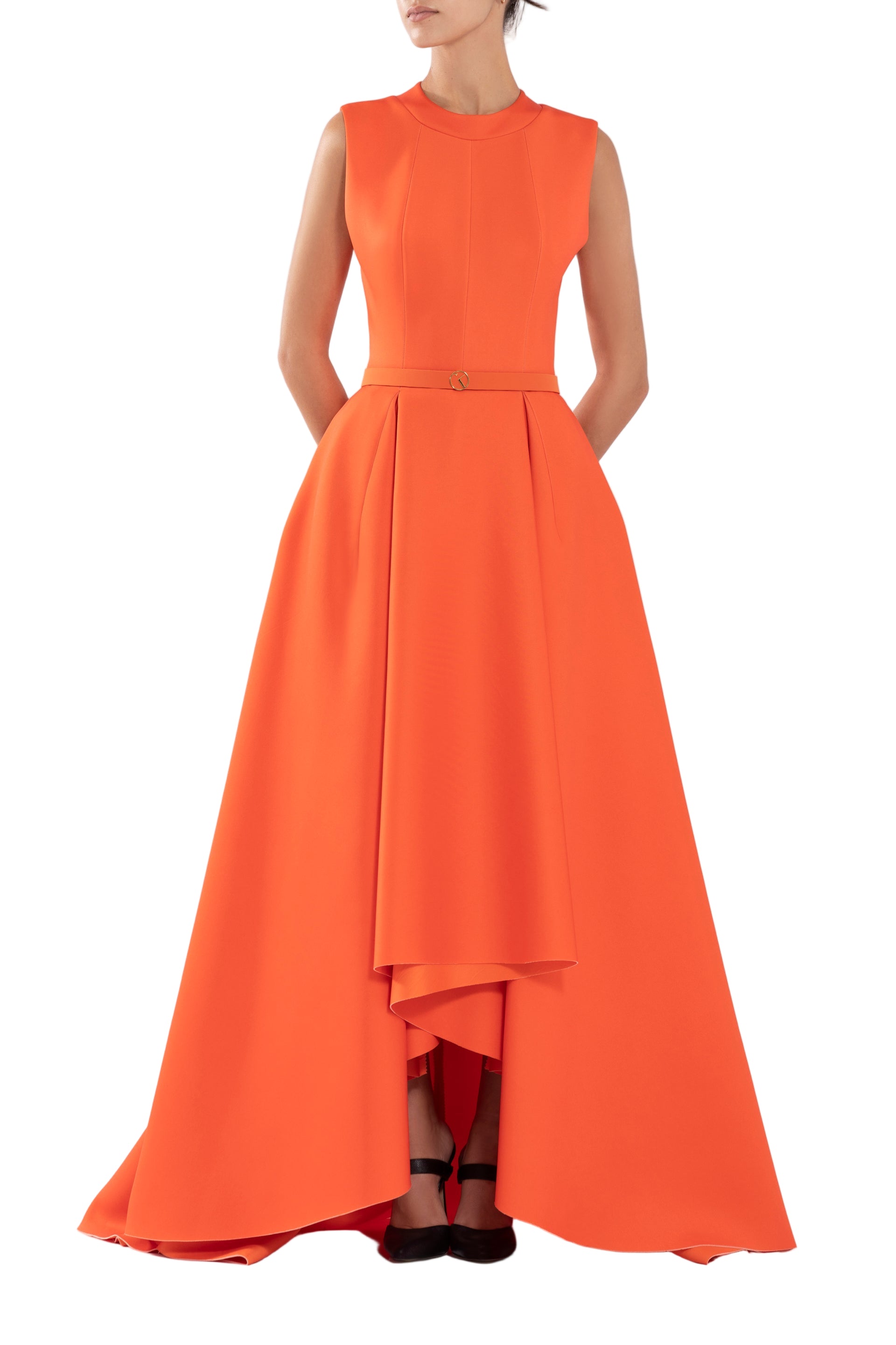 NEOPRENE DRESS WITH HIGH-LOW SKIRT
