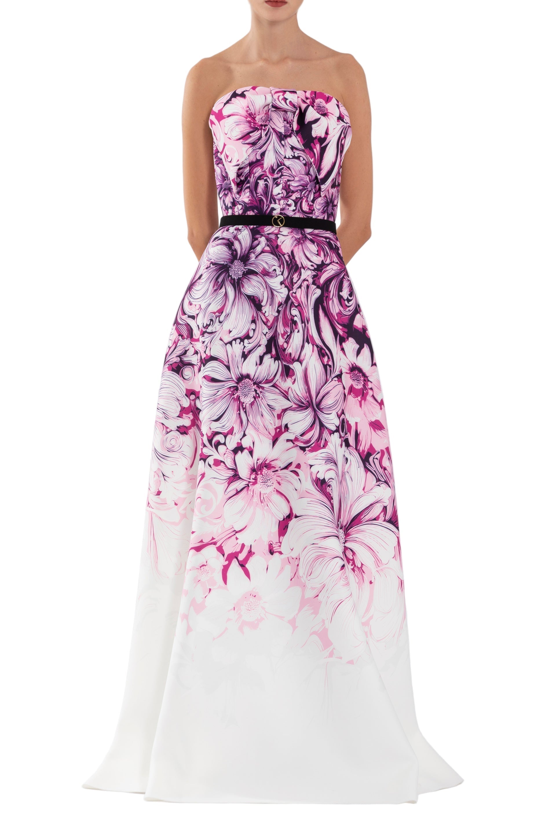 NEOPRENE STRAPLESS PRINTED DRESS
