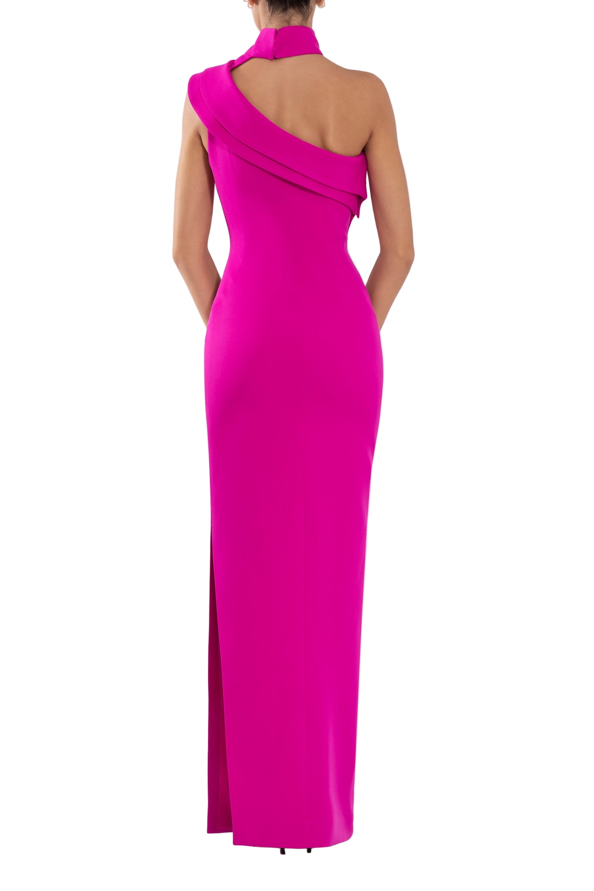 CREPE, OFF-SHOULDER DRESS WITH BEADING