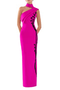 CREPE, OFF-SHOULDER DRESS WITH BEADING
