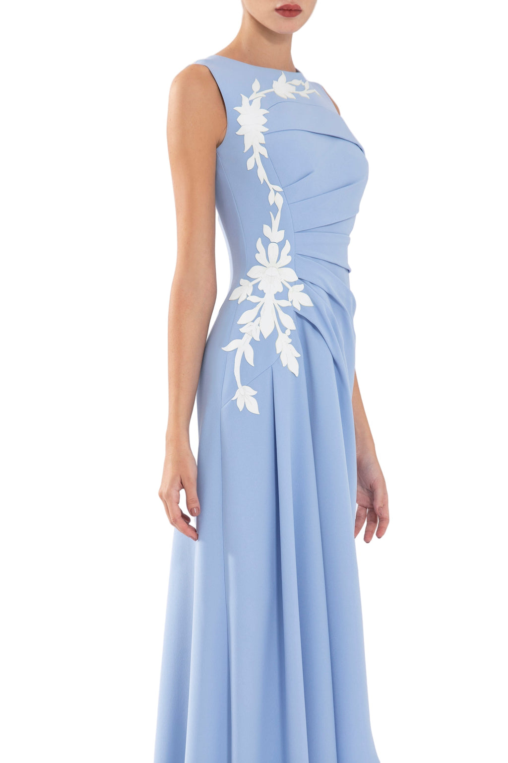 CREPE HIGH-LOW DRESS WITH MATCHING EMBROIDERY