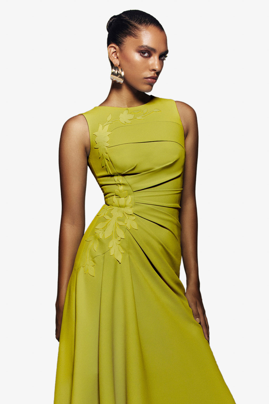 CREPE HIGH-LOW DRESS WITH MATCHING EMBROIDERY