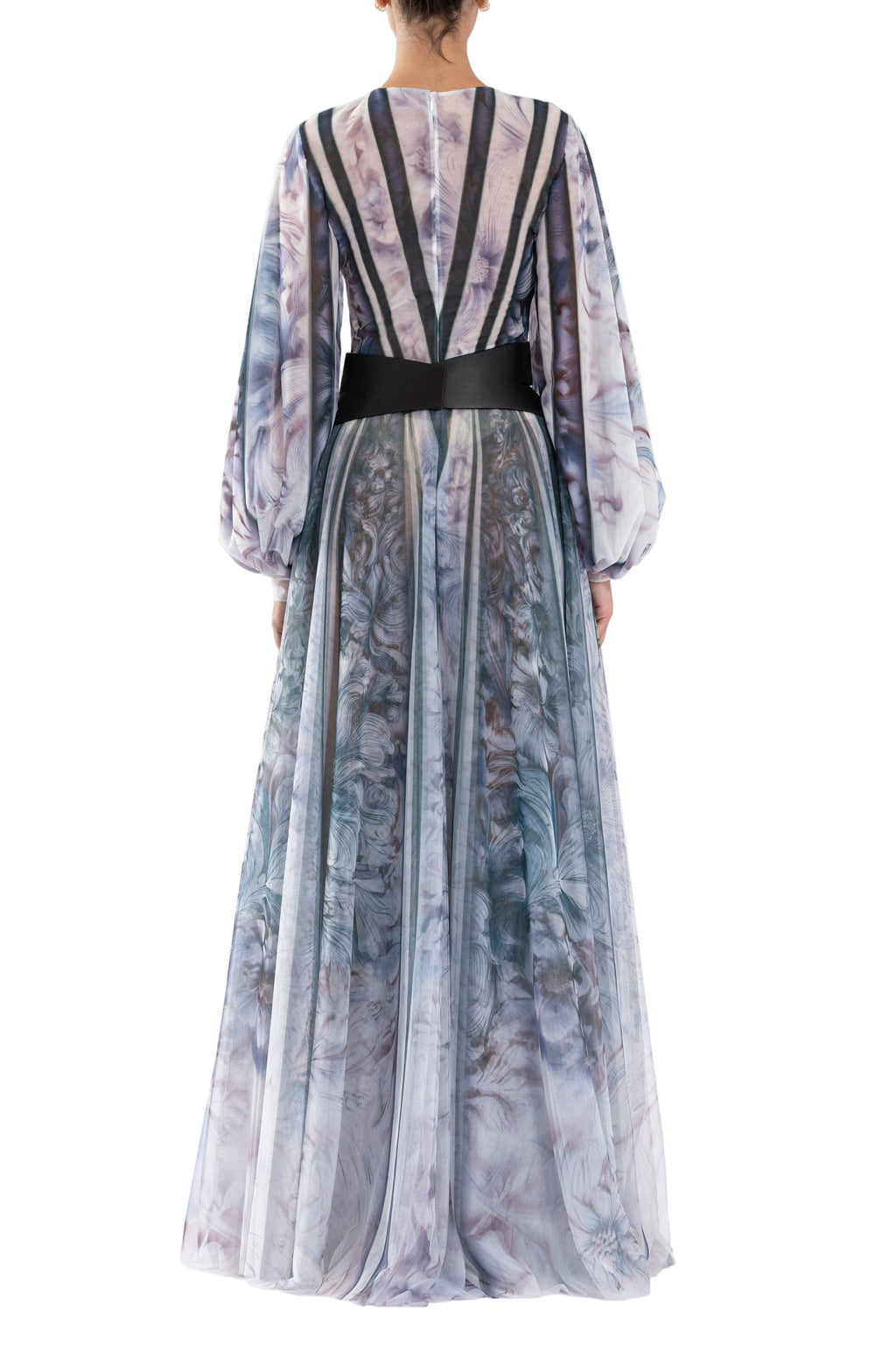 TULL PRINTED DRESS WITH BELL SLEEVES