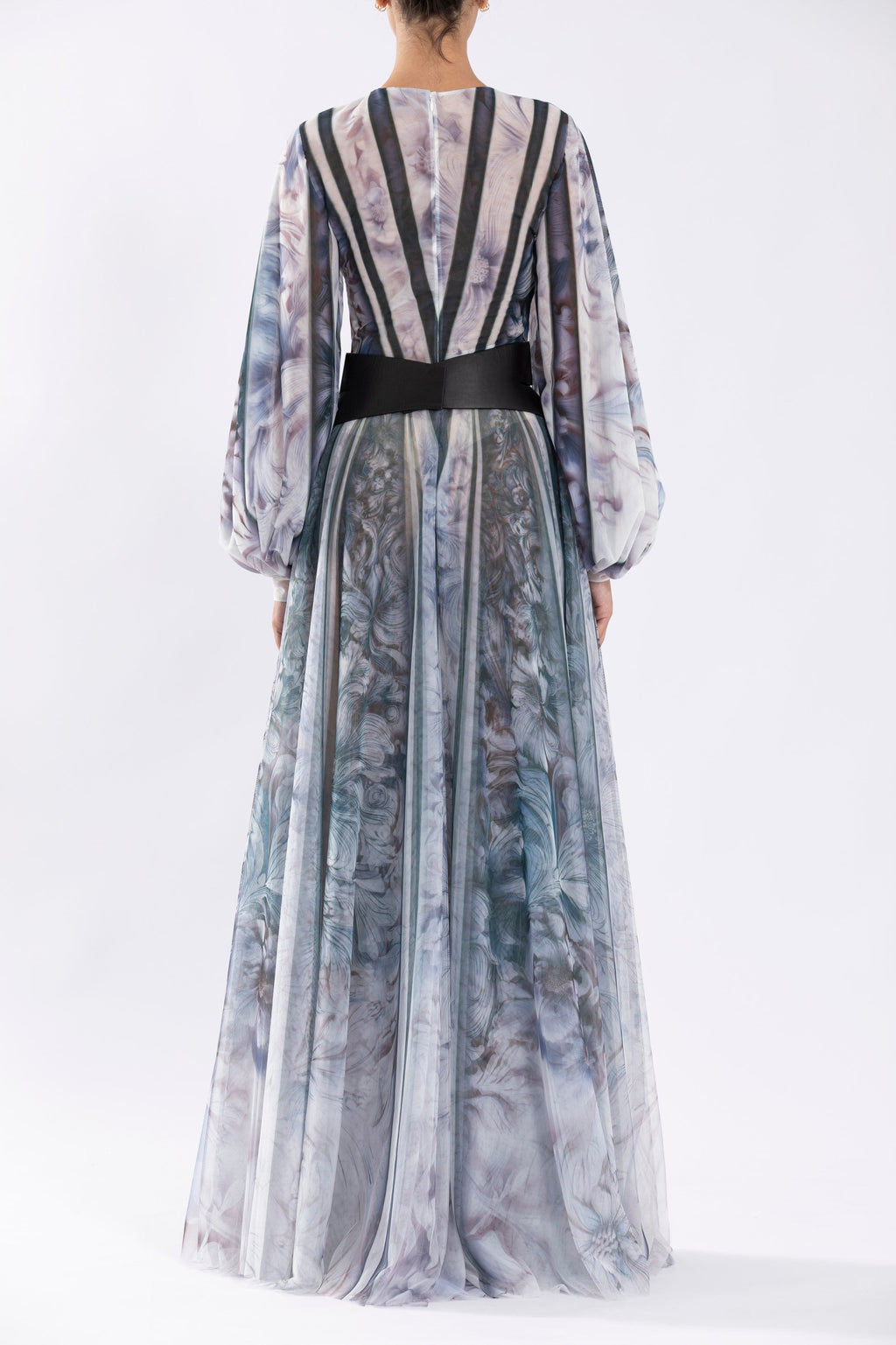 Tulle Printed Dress With Bell Sleeves