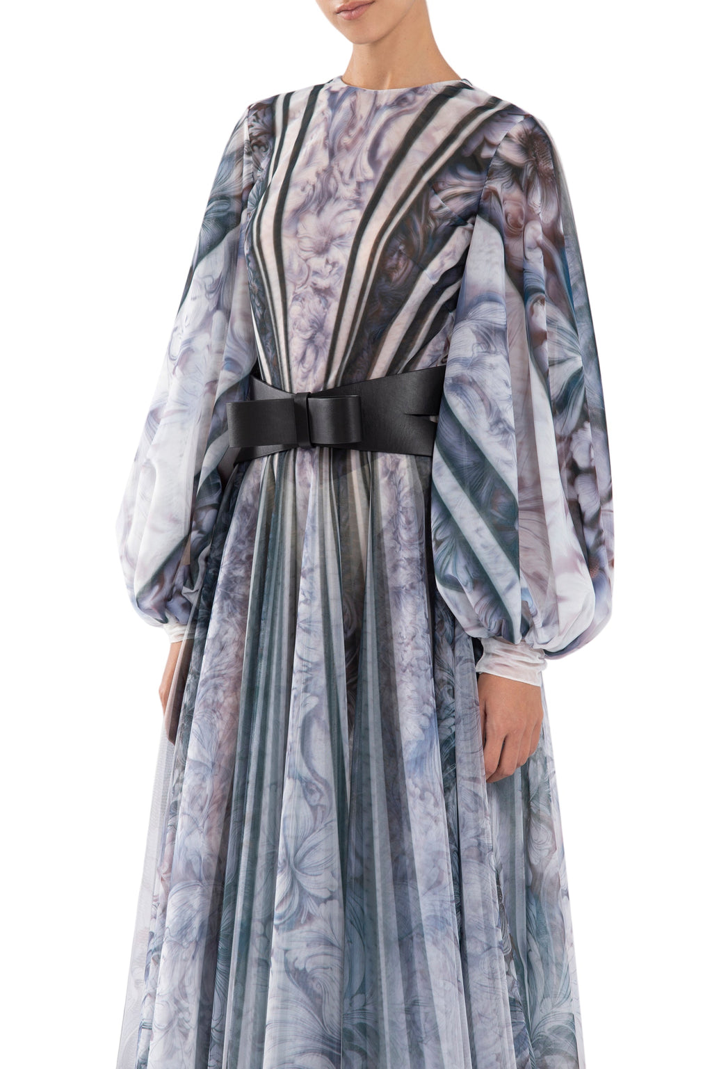 TULL PRINTED DRESS WITH BELL SLEEVES