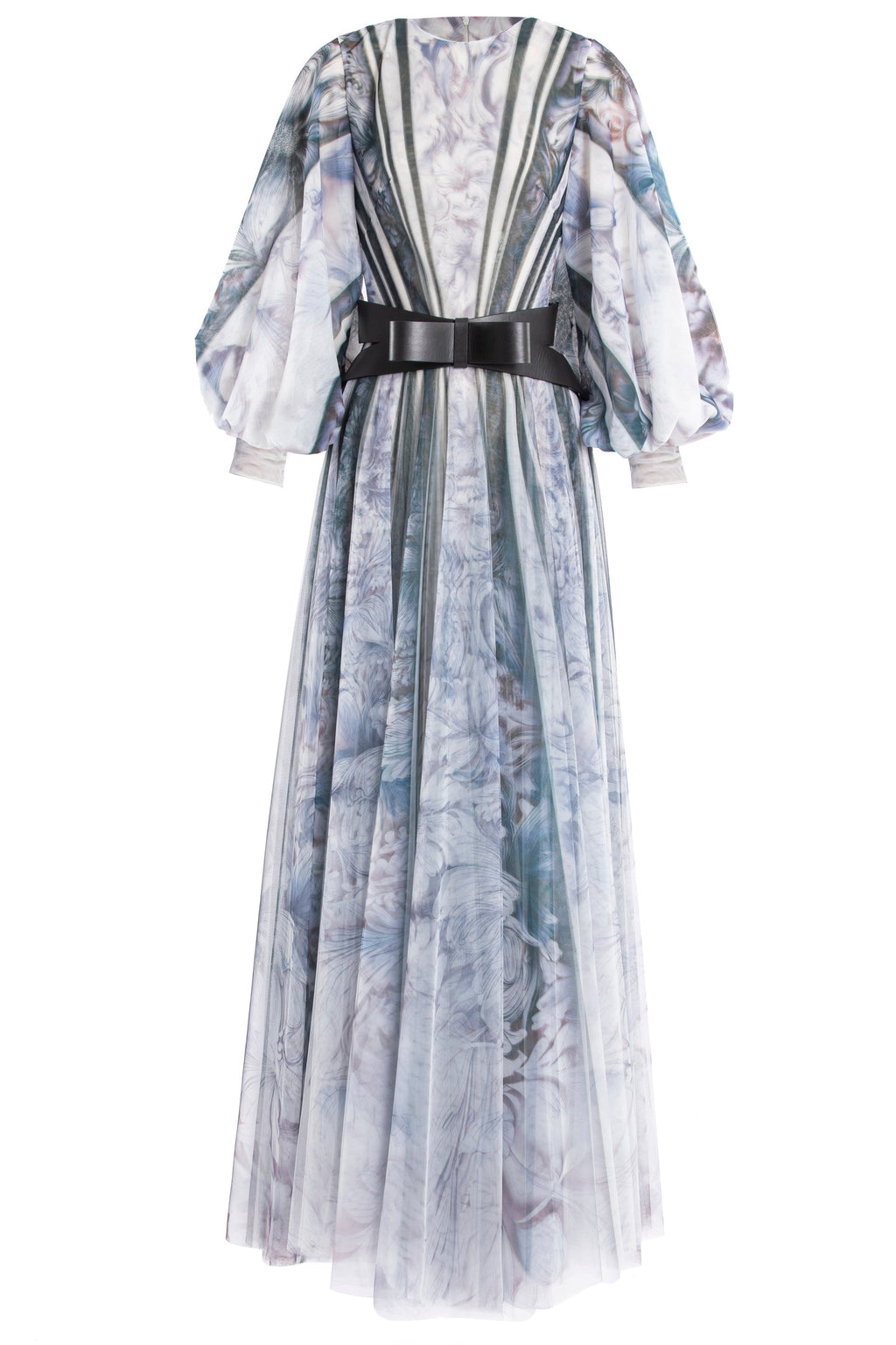 Tulle Printed Dress With Bell Sleeves