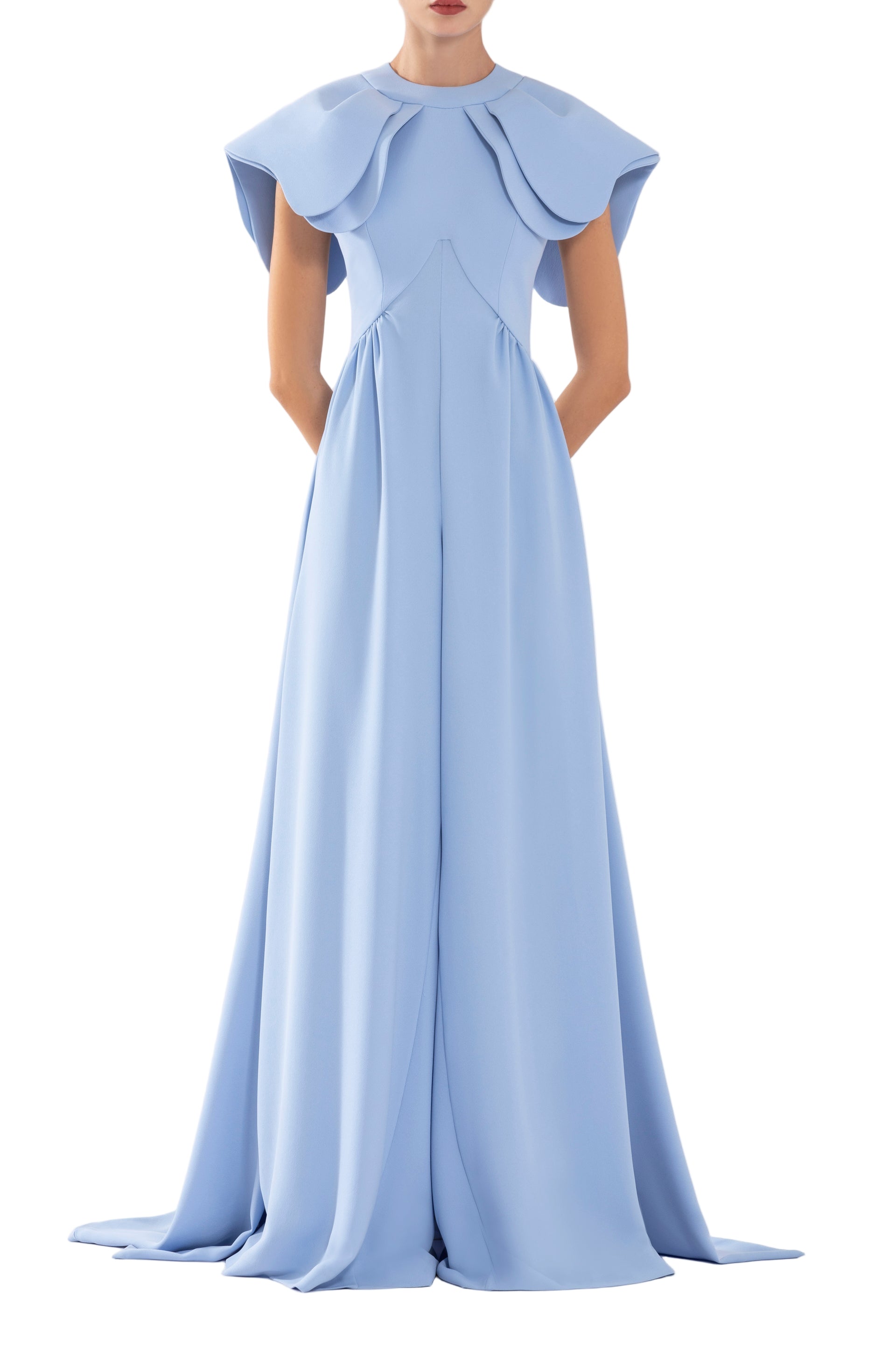 CREPE JUMPSUIT WITH BACK OVERSKIRT