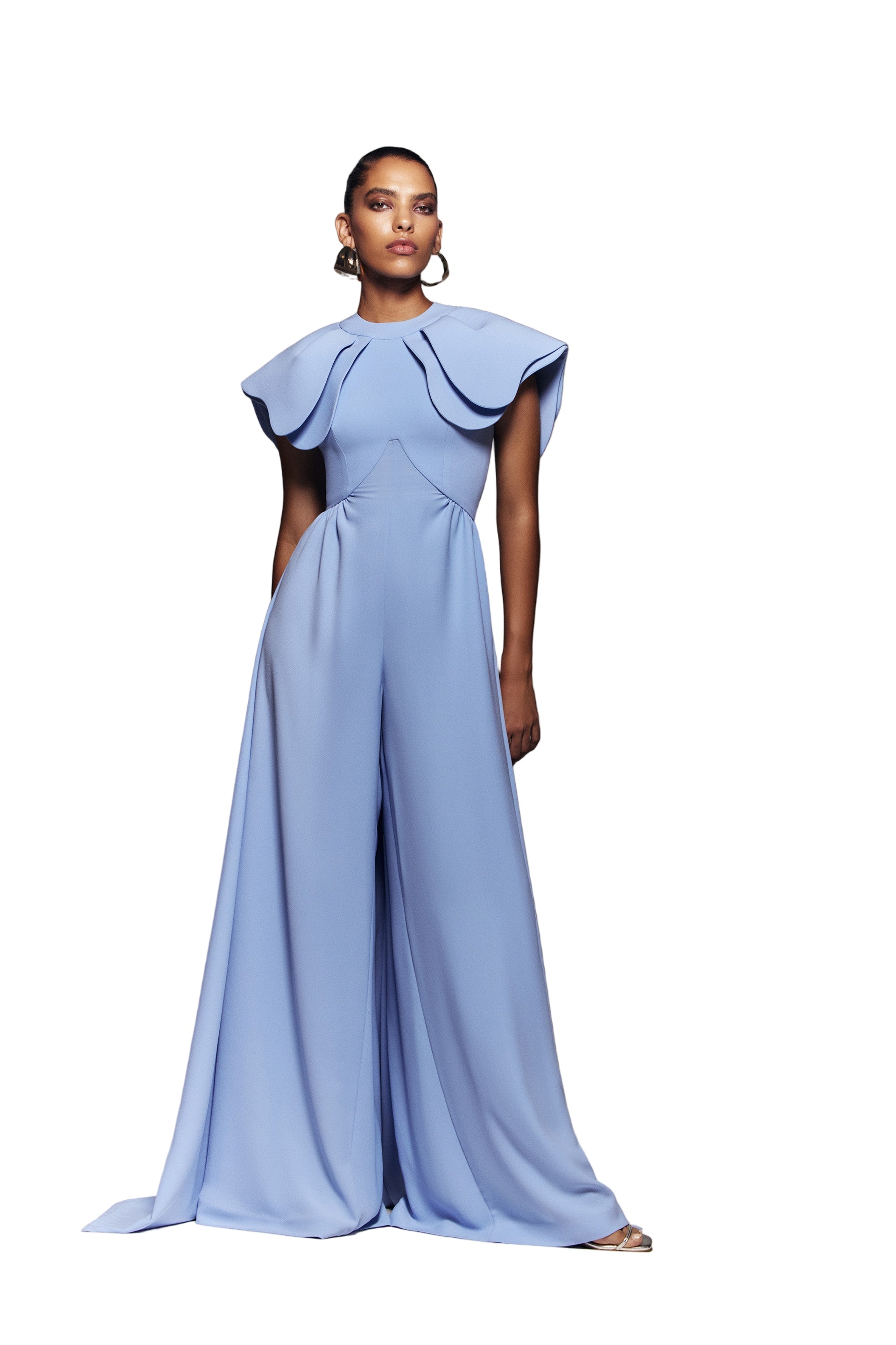 CREPE JUMPSUIT WITH BACK OVERSKIRT
