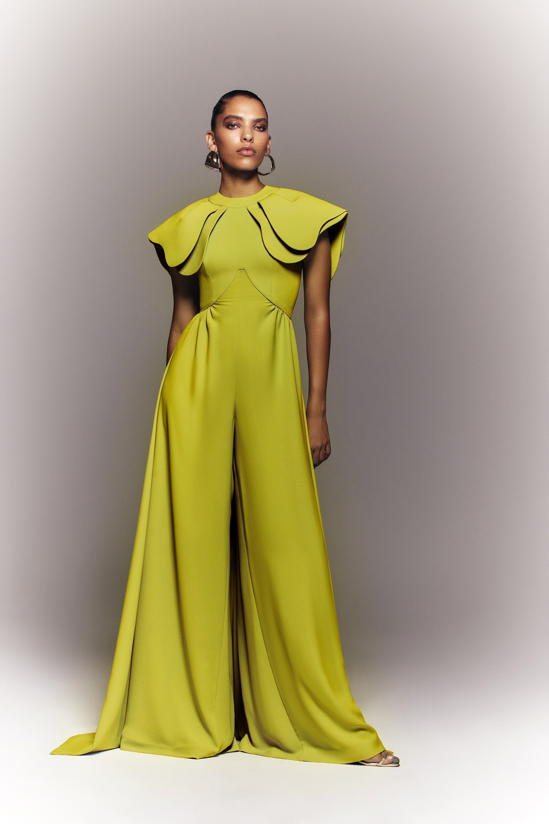 CREPE JUMPSUIT WITH BACK OVERSKIRT