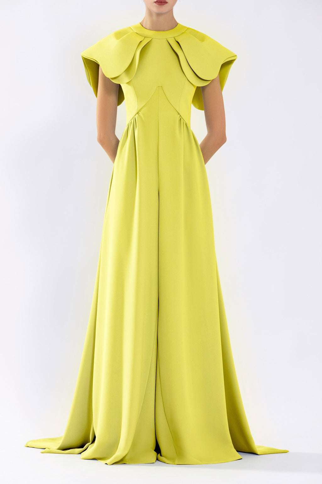 CREPE JUMPSUIT WITH BACK OVERSKIRT