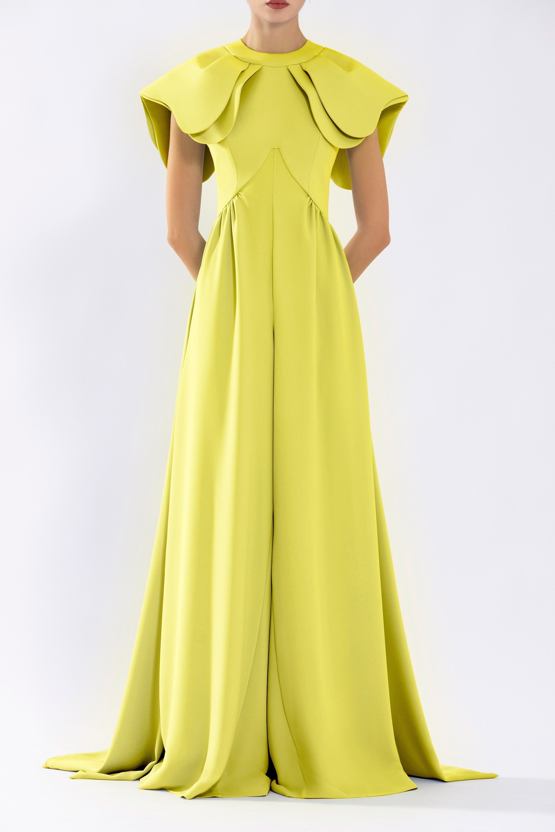 CREPE JUMPSUIT WITH BACK OVERSKIRT