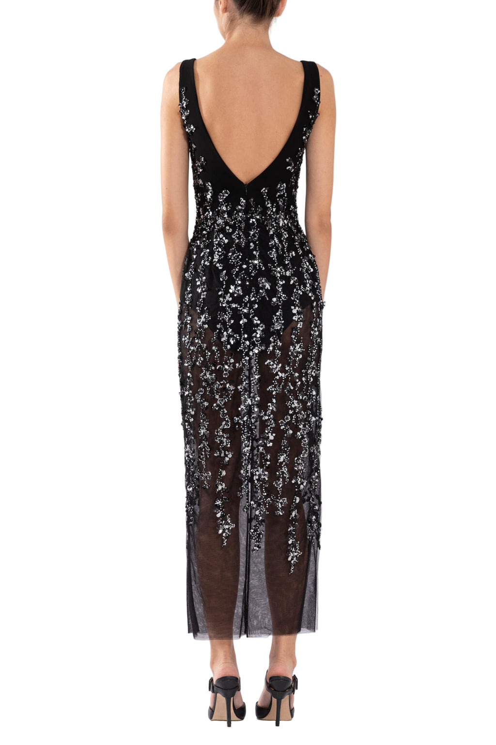TULLE STRAIGHT FIT DRESS WITH SEQUIN BEADING