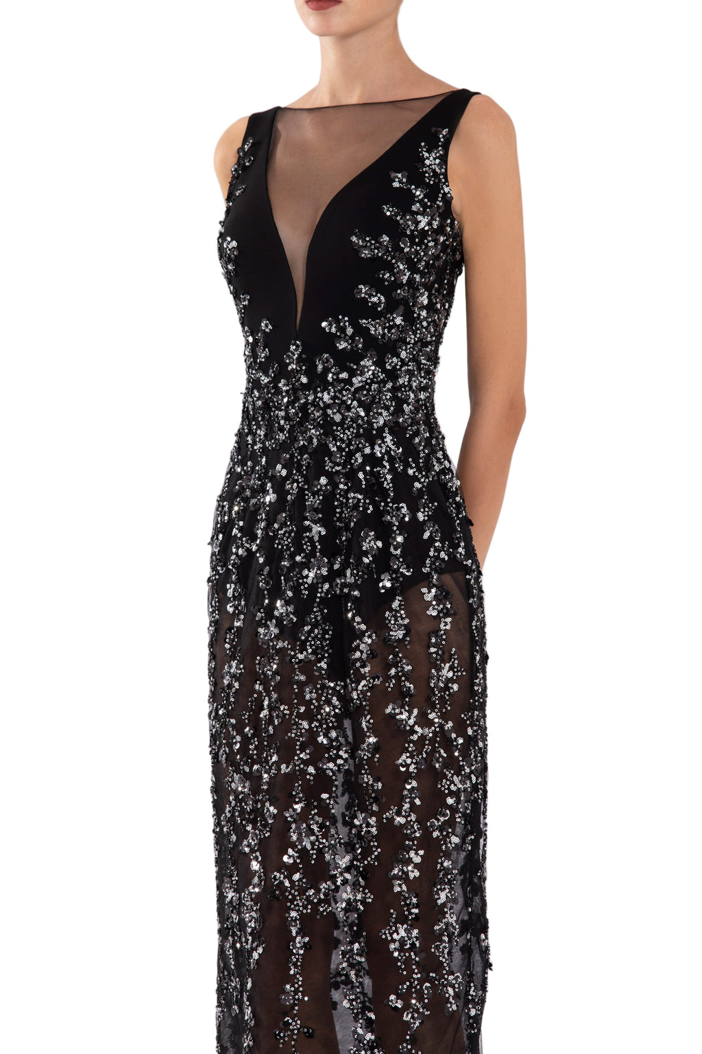 TULLE STRAIGHT FIT DRESS WITH SEQUIN BEADING